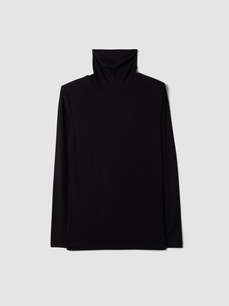 Black stretch viscose top with raised neckline, regular fit_4