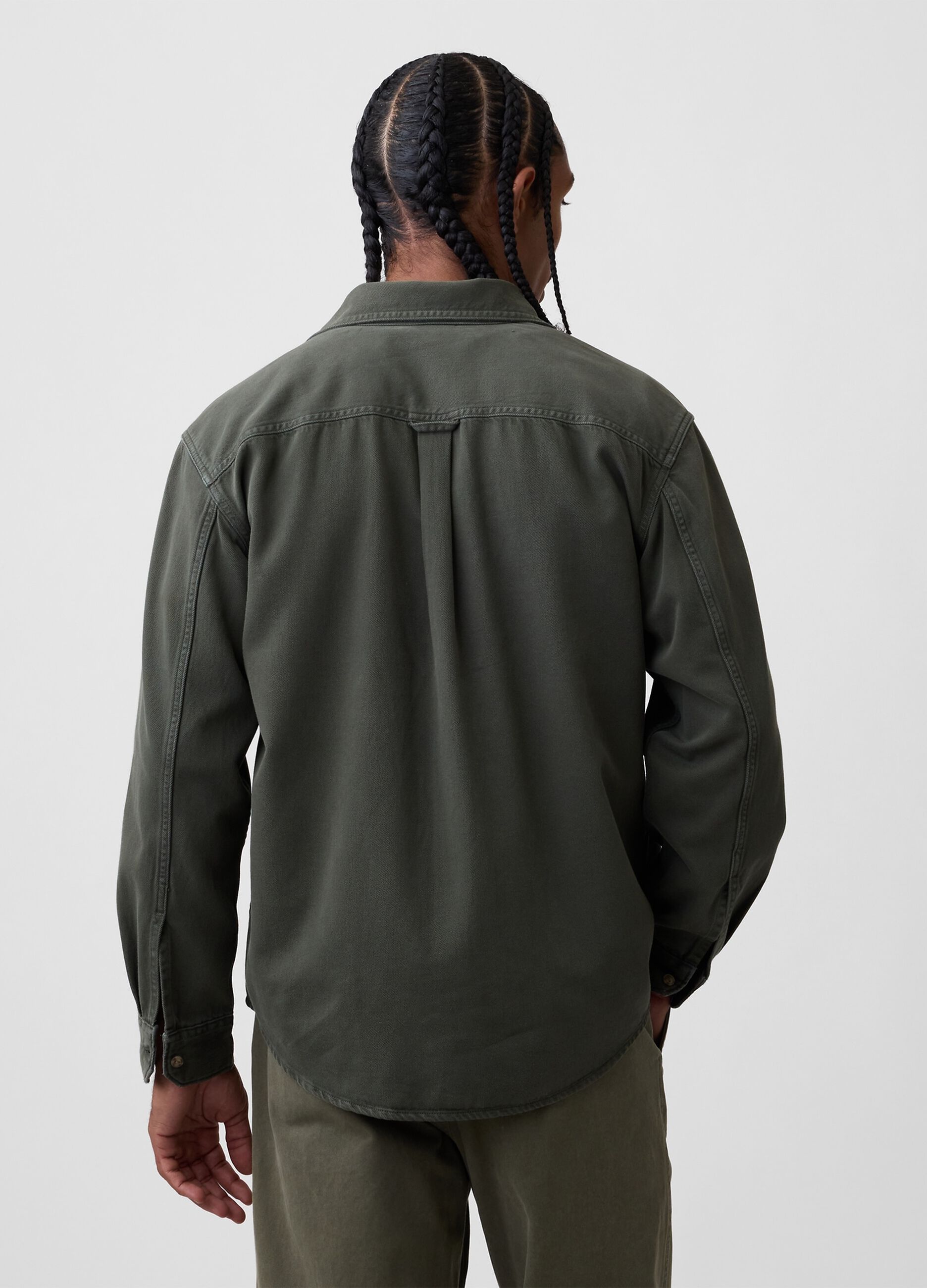 Green cotton-lyocell blend shirt with pockets