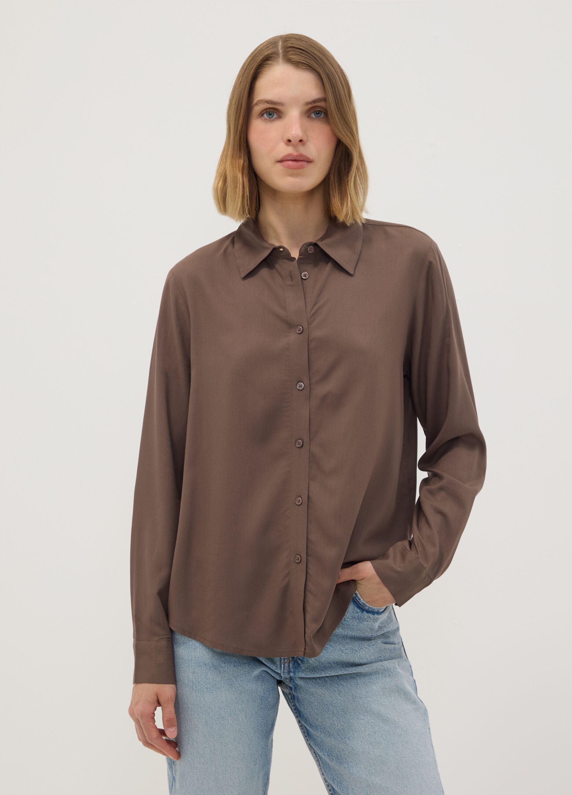 Brown pure viscose regular-fit shirt
