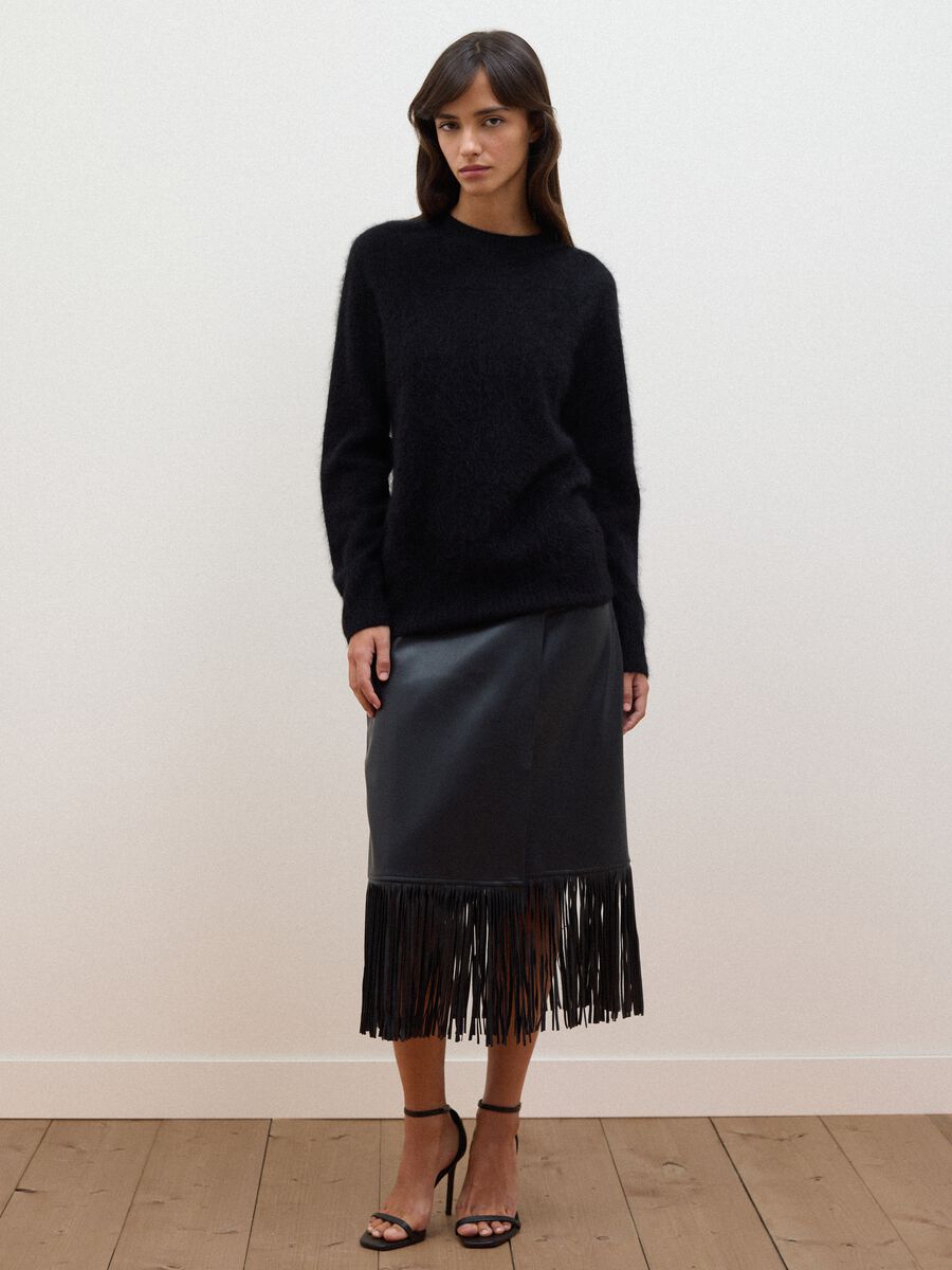 Black midi skirt with fringe hem_0