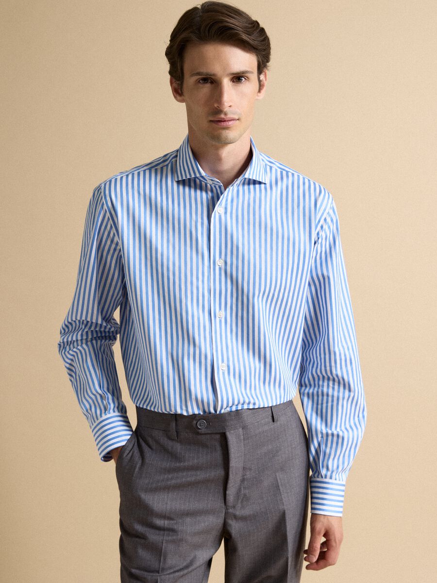 Blue and white striped pure cotton regular-fit shirt_1