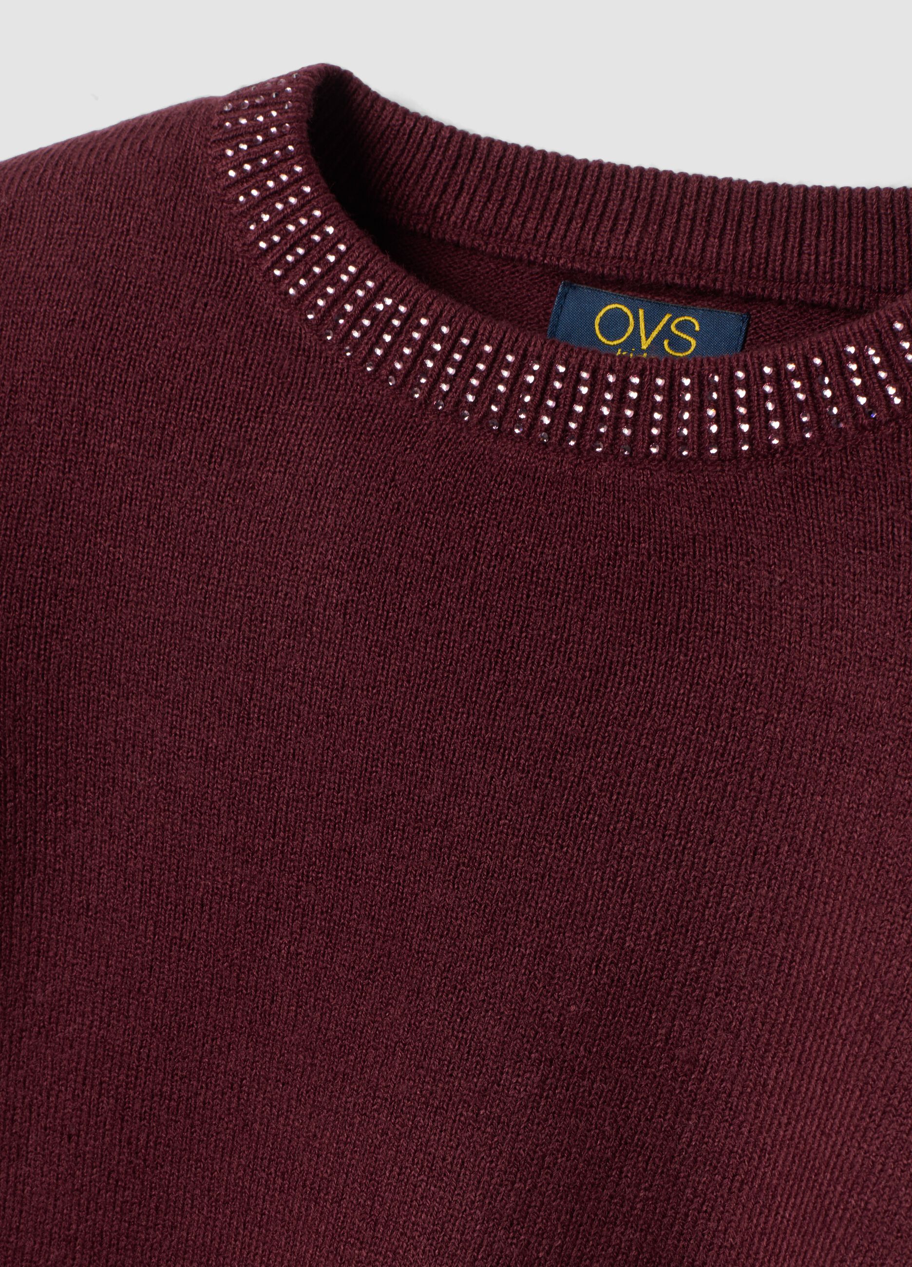 Purple crew-neck jumper with rhinestone details, regular fit