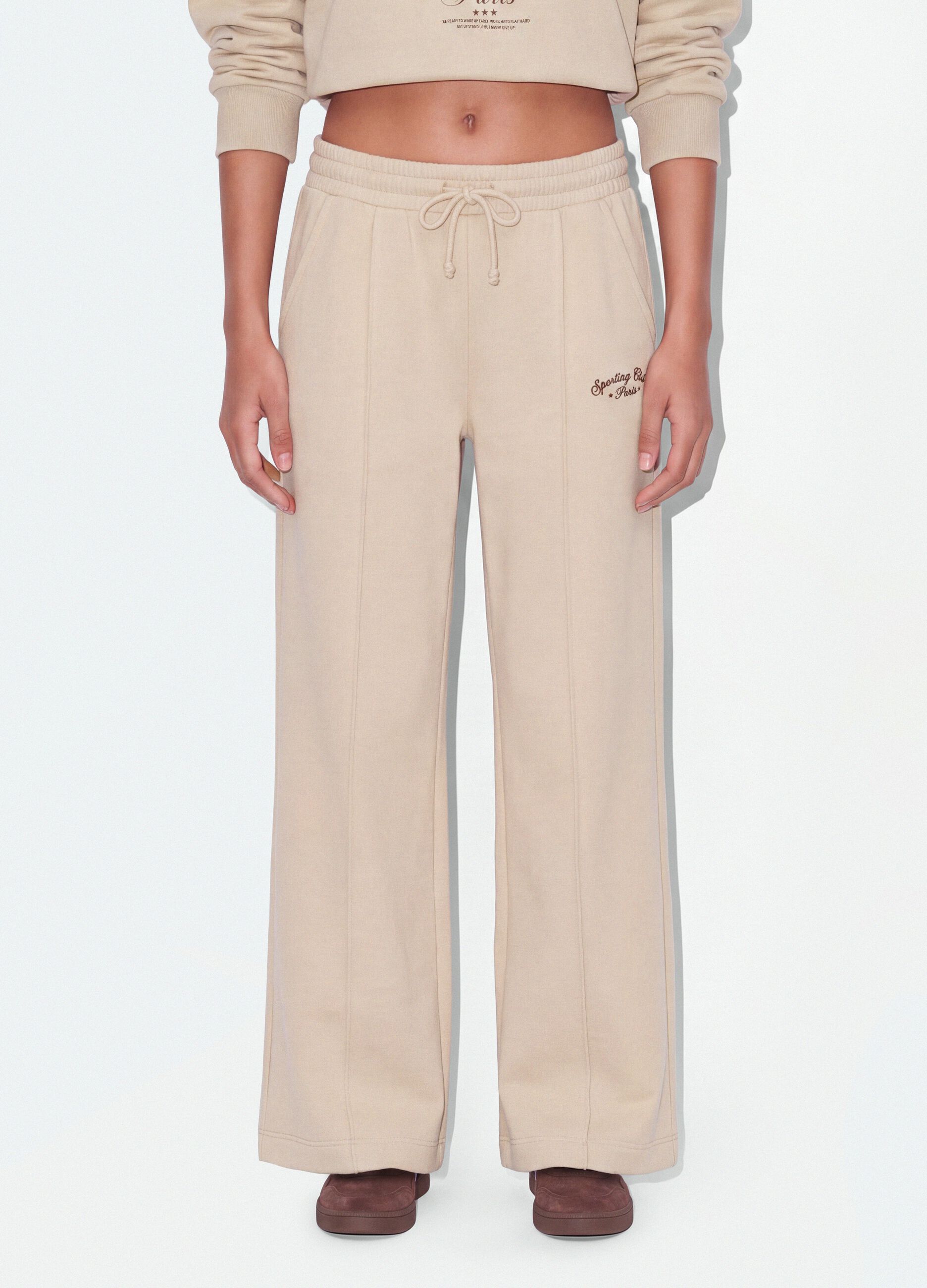 Beige cotton-blend straight-fit joggers