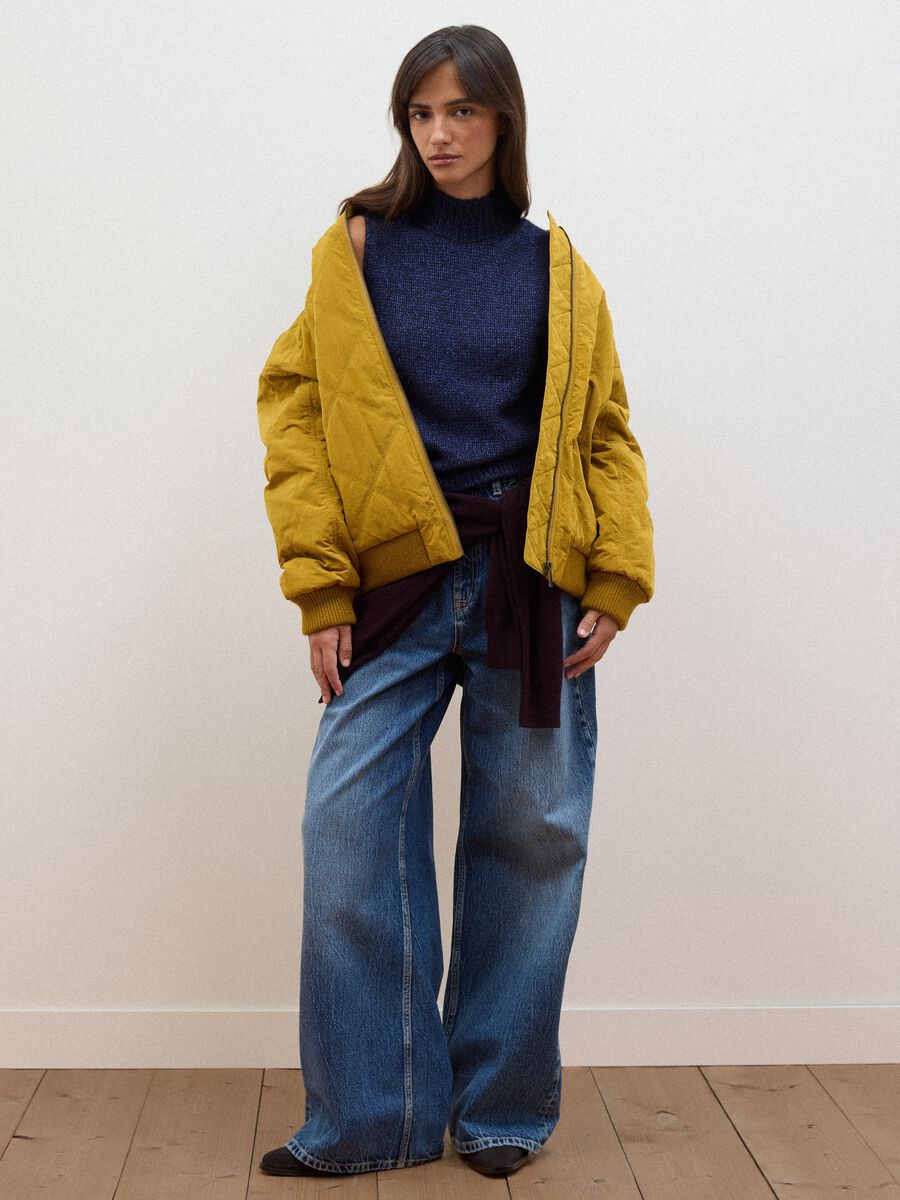 Yellow quilted zip-up bomber jacket, regular fit_2