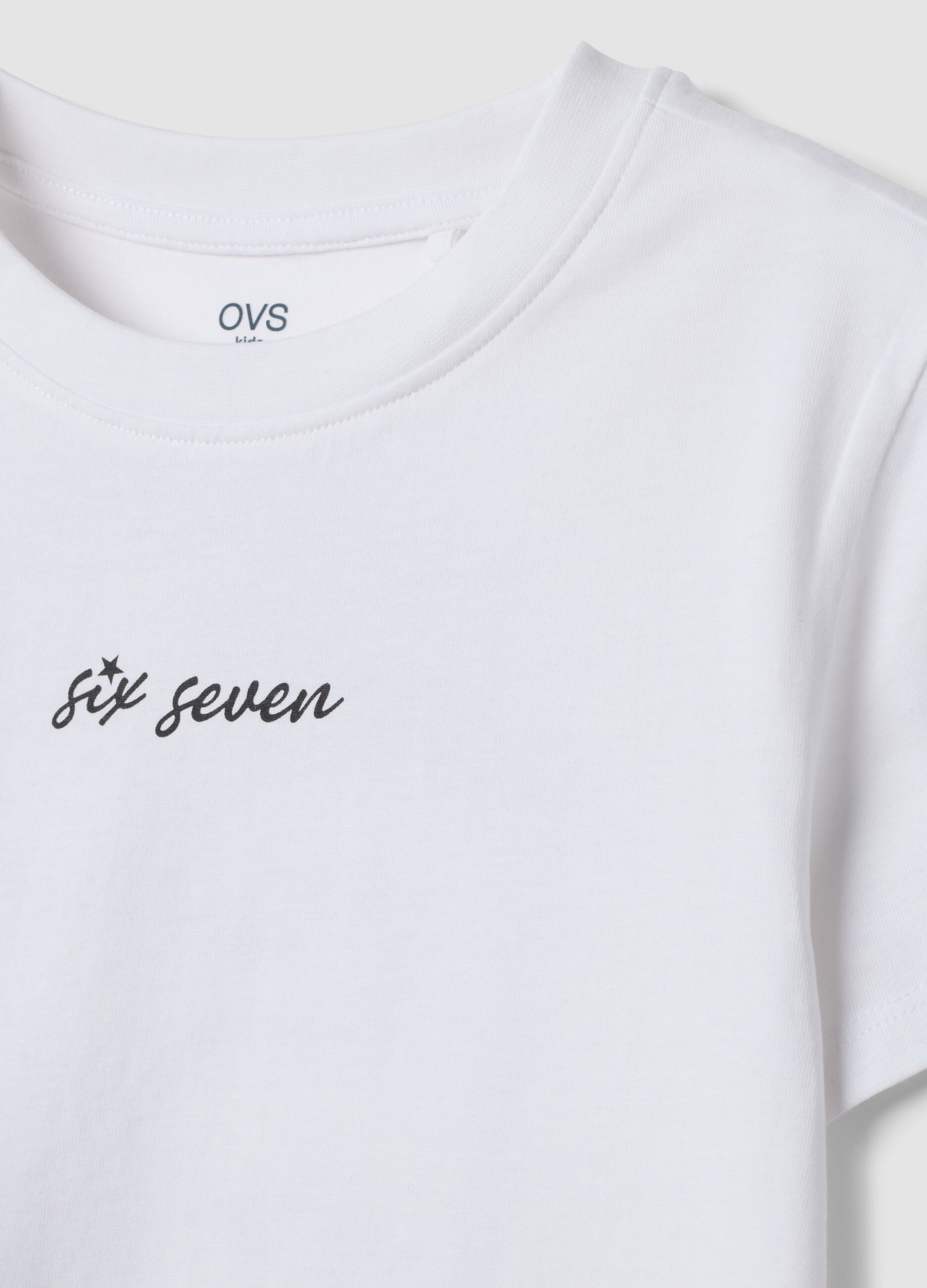 White pure cotton T-shirt with Six Seven prints, regular fit