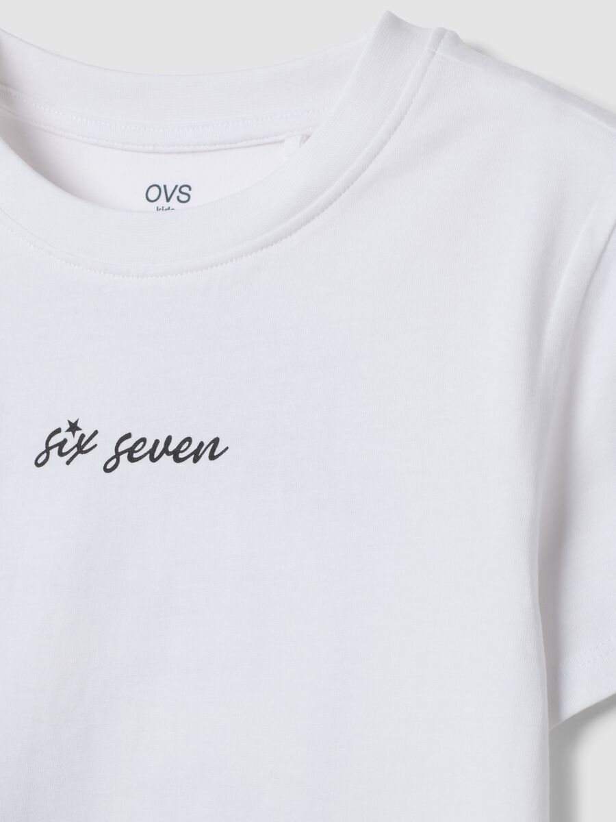 White pure cotton T-shirt with Six Seven prints, regular fit_1