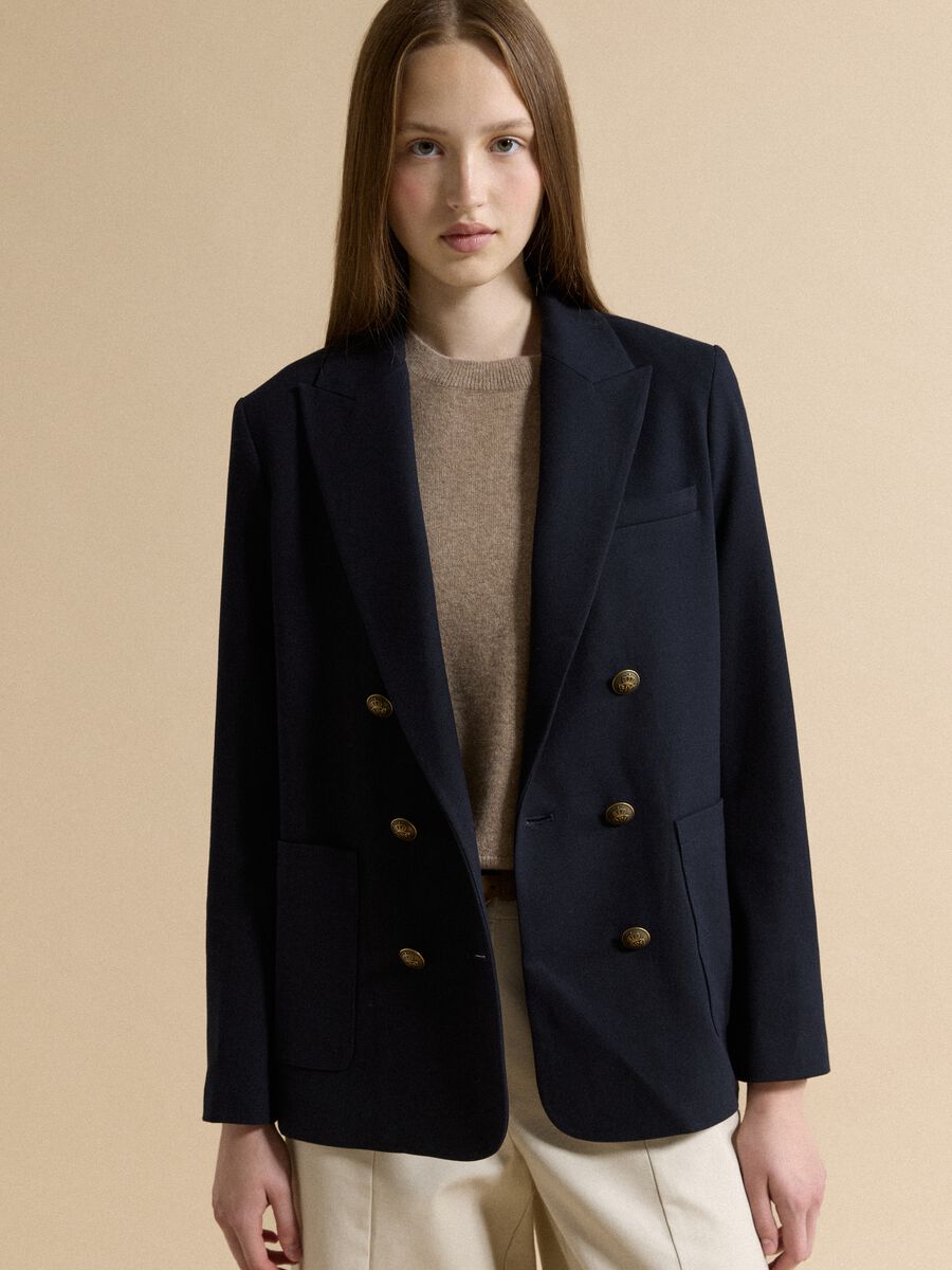 Blue stretch-viscose double-breasted blazer, regular fit_0