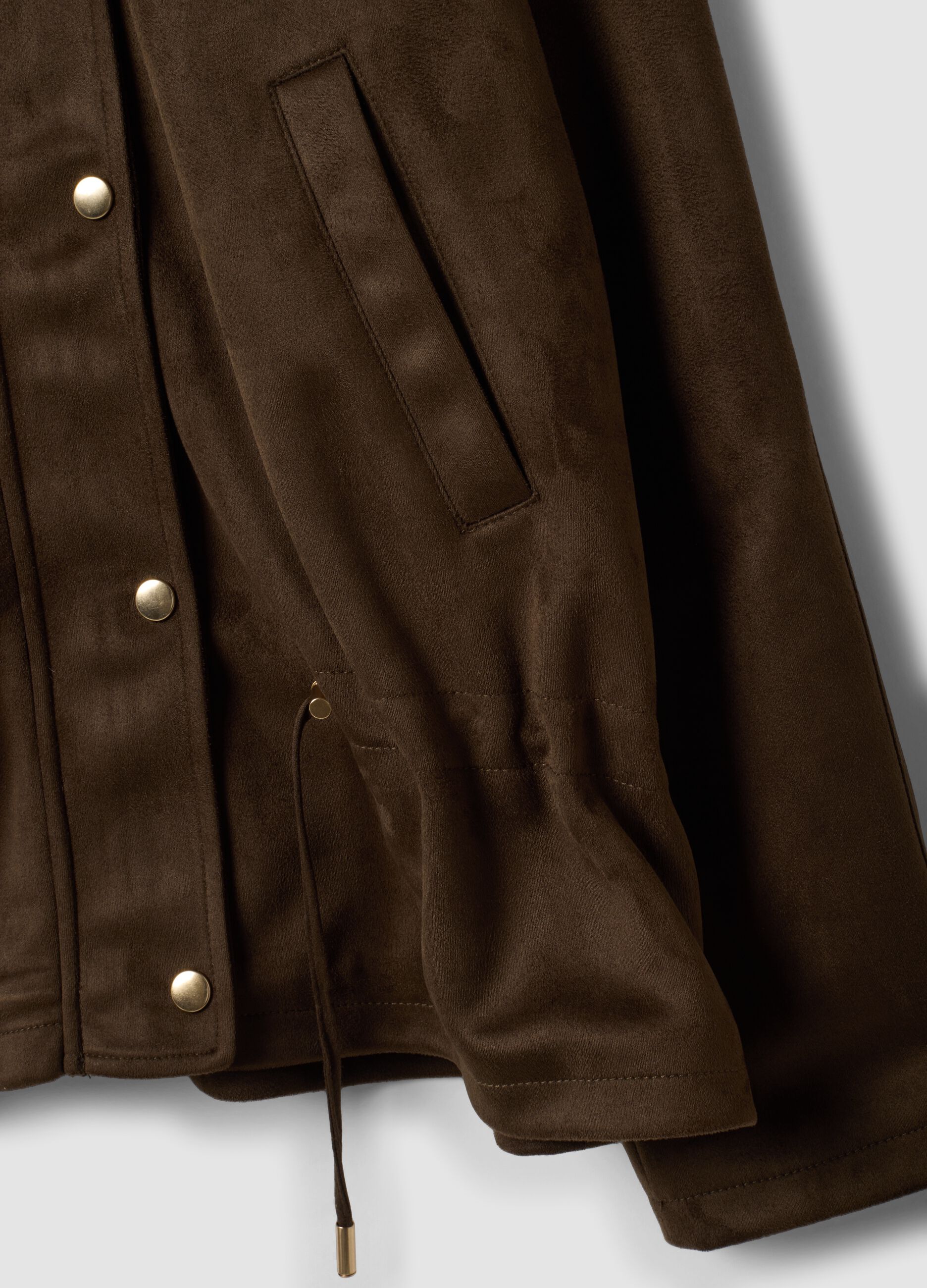 Parka marrone con cappuccio e chiusura zip e bottoni