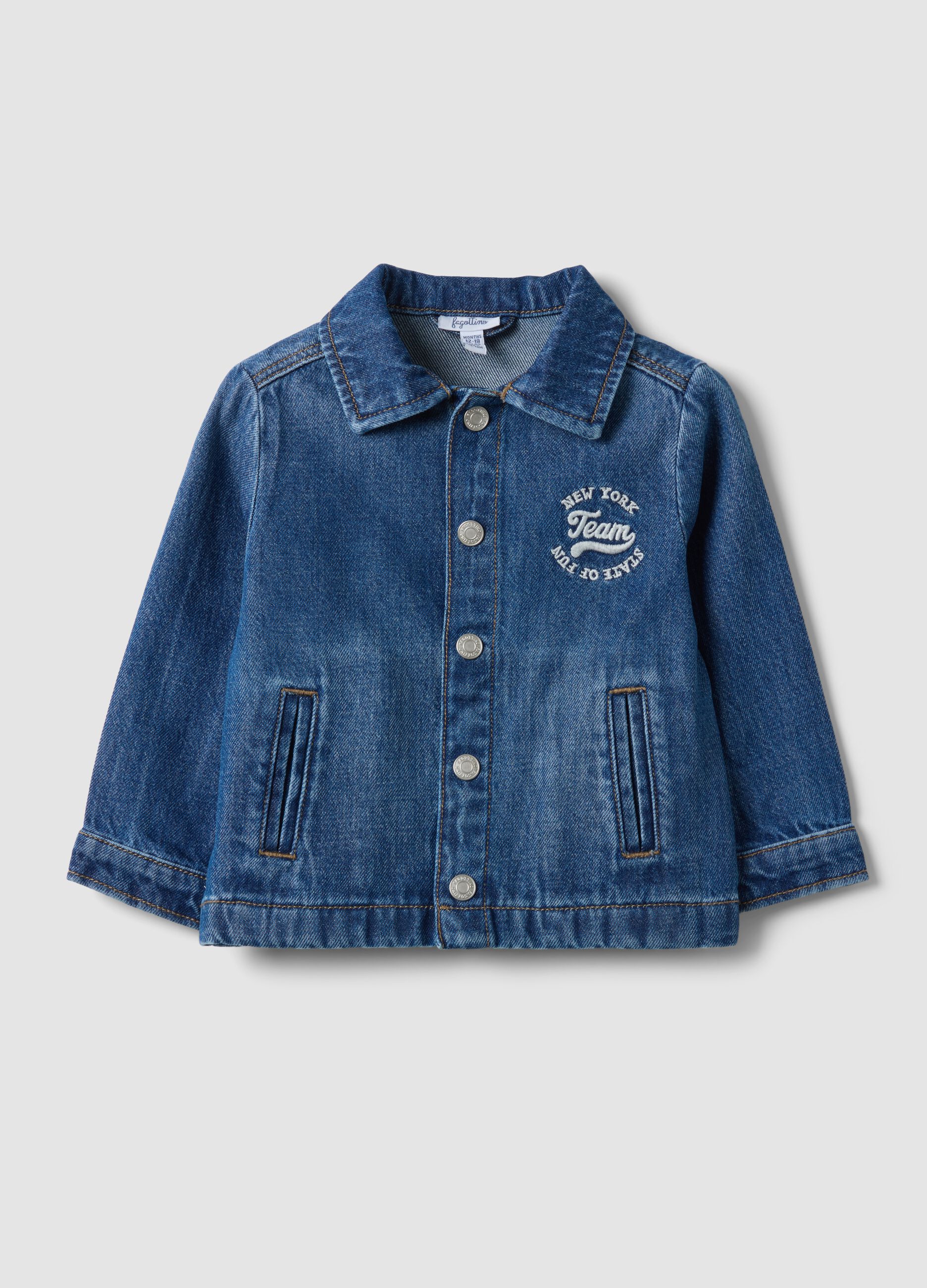 Shacket blu in puro cotone denim con bottoni a pressione