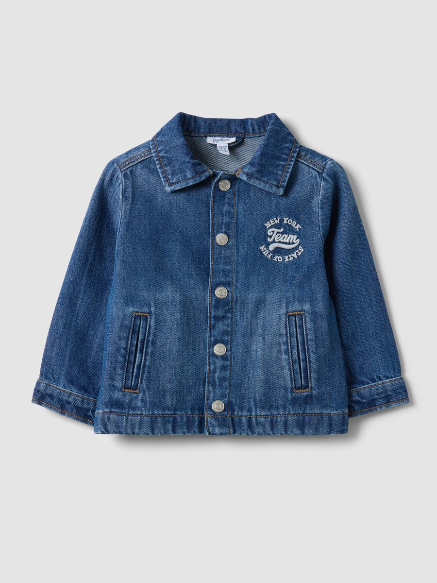 Blue pure cotton denim shacket with press studs_0
