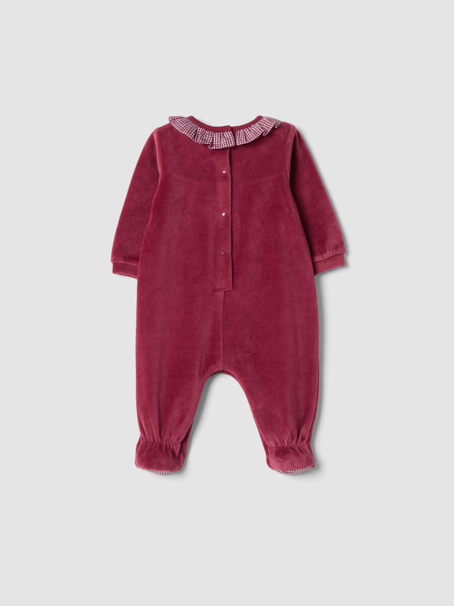 Red organic cotton-blend babygrow with ruffle collar_1