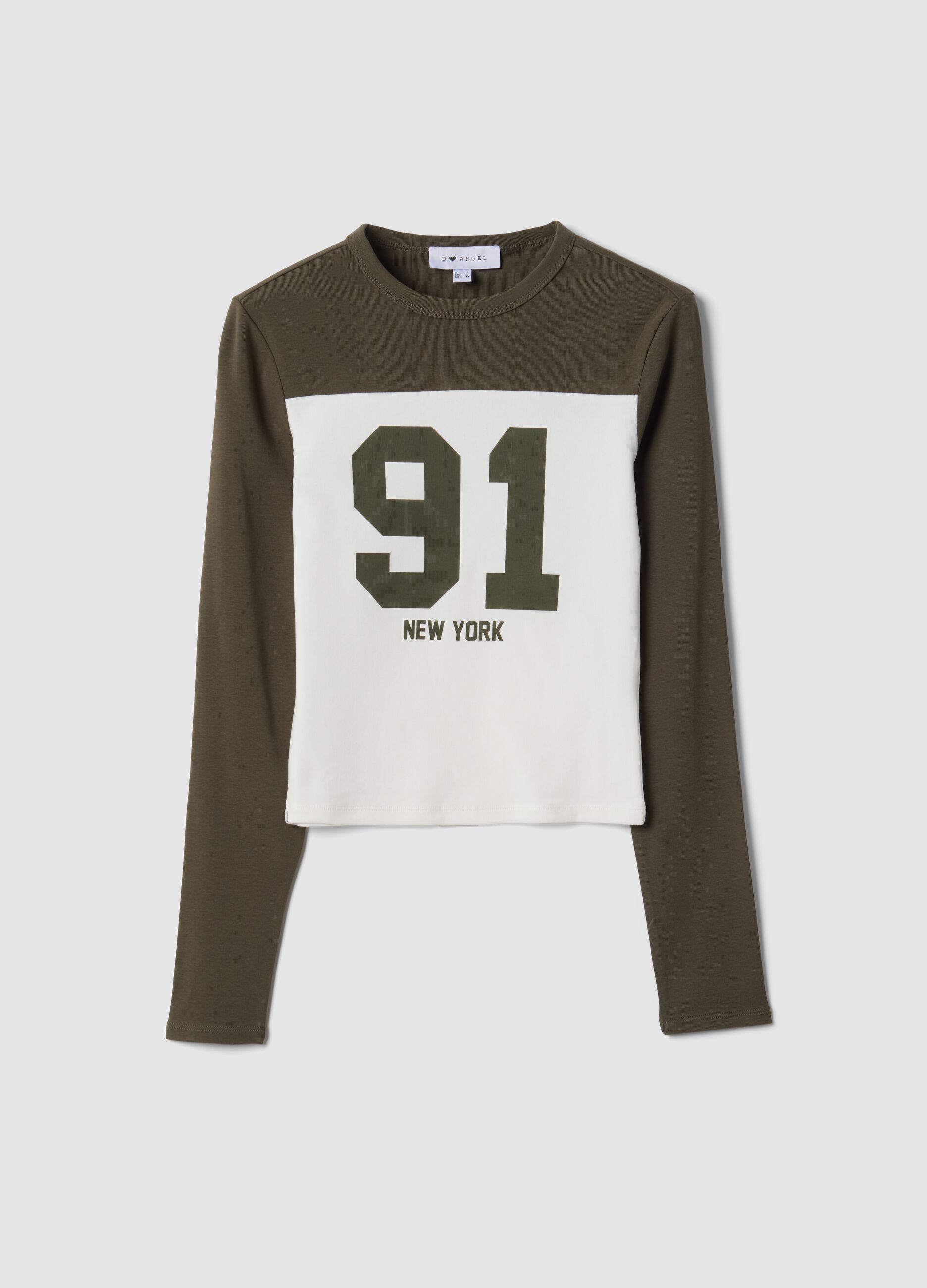 Brown and white stretch cotton T-shirt with front print