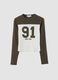 Brown and white stretch cotton T-shirt with front print_0