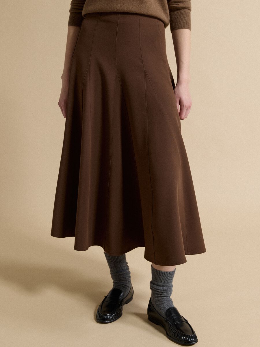 Brown stretch viscose skirt with regular waist_1