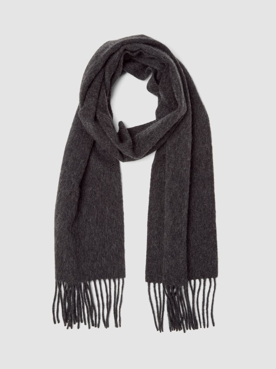 Grey melange pure cashmere scarf with fringes_0
