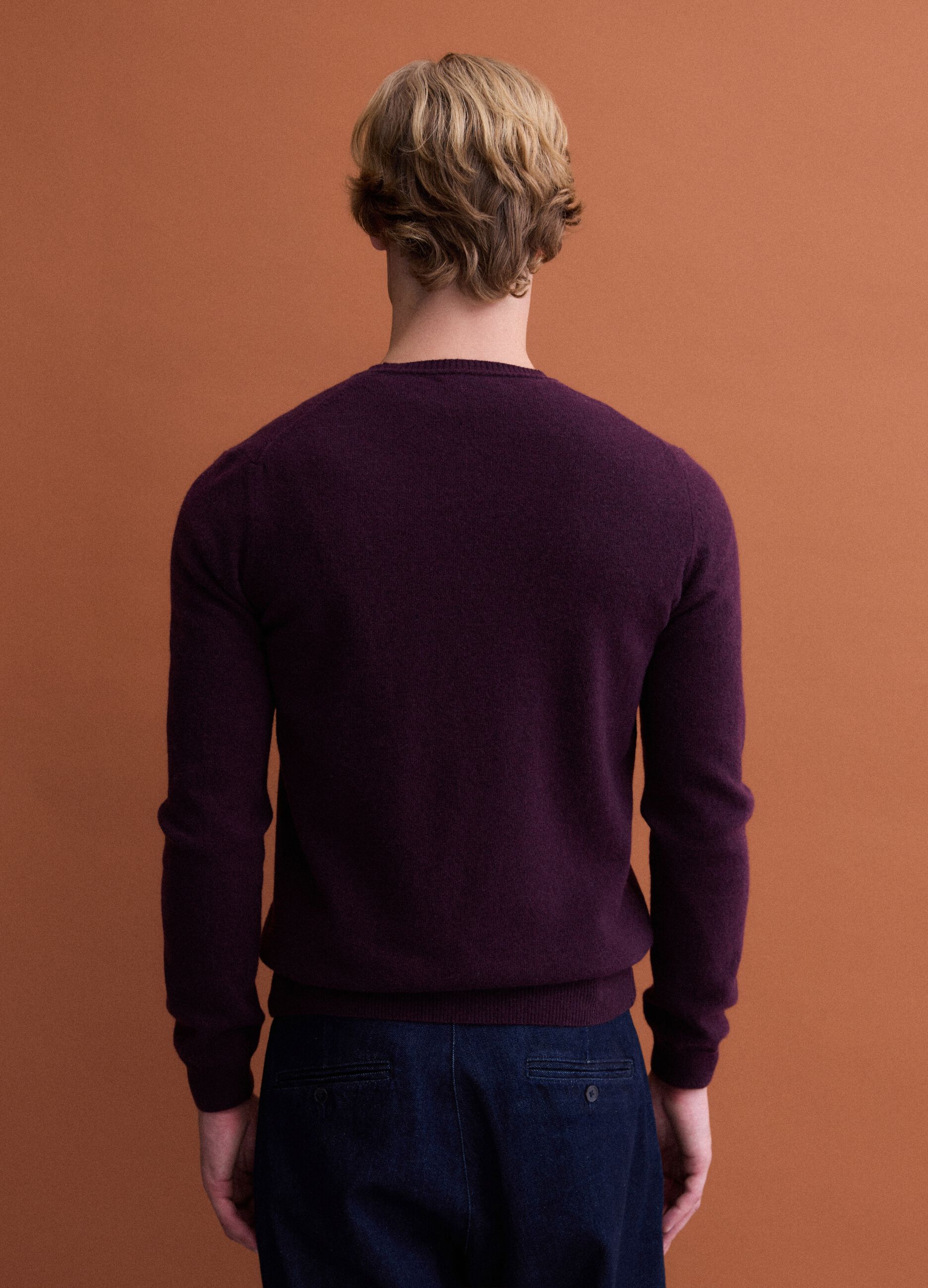 Purple pure wool crew-neck jumper, regular fit