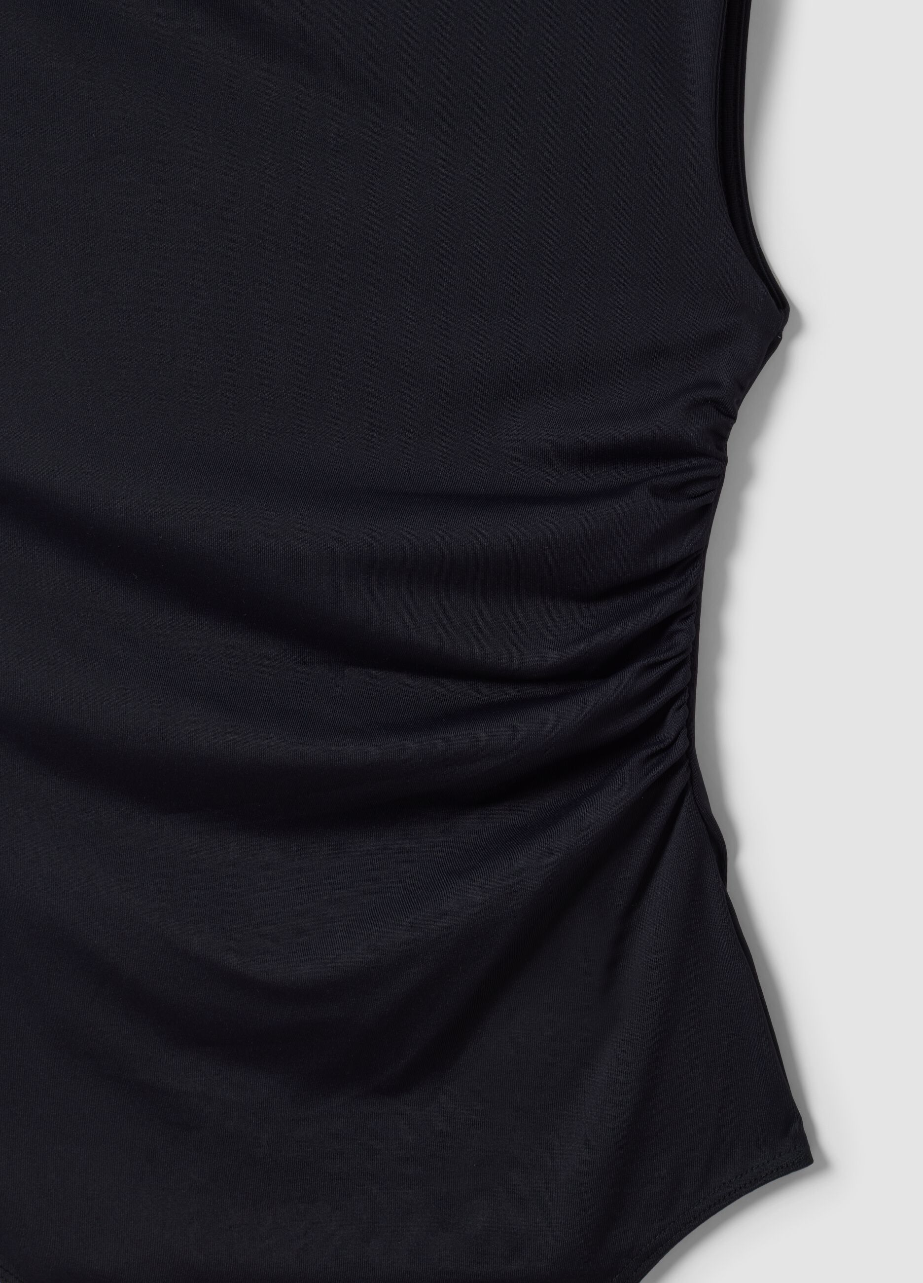 Body nero in tessuto elasticizzato con arricciature regular fit