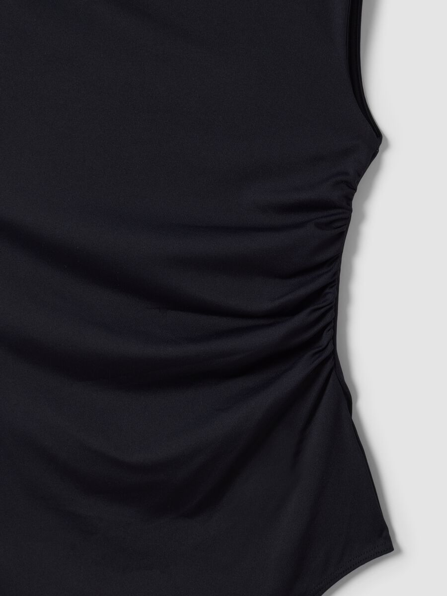 Black stretch jersey bodysuit with ruching, regular fit_6