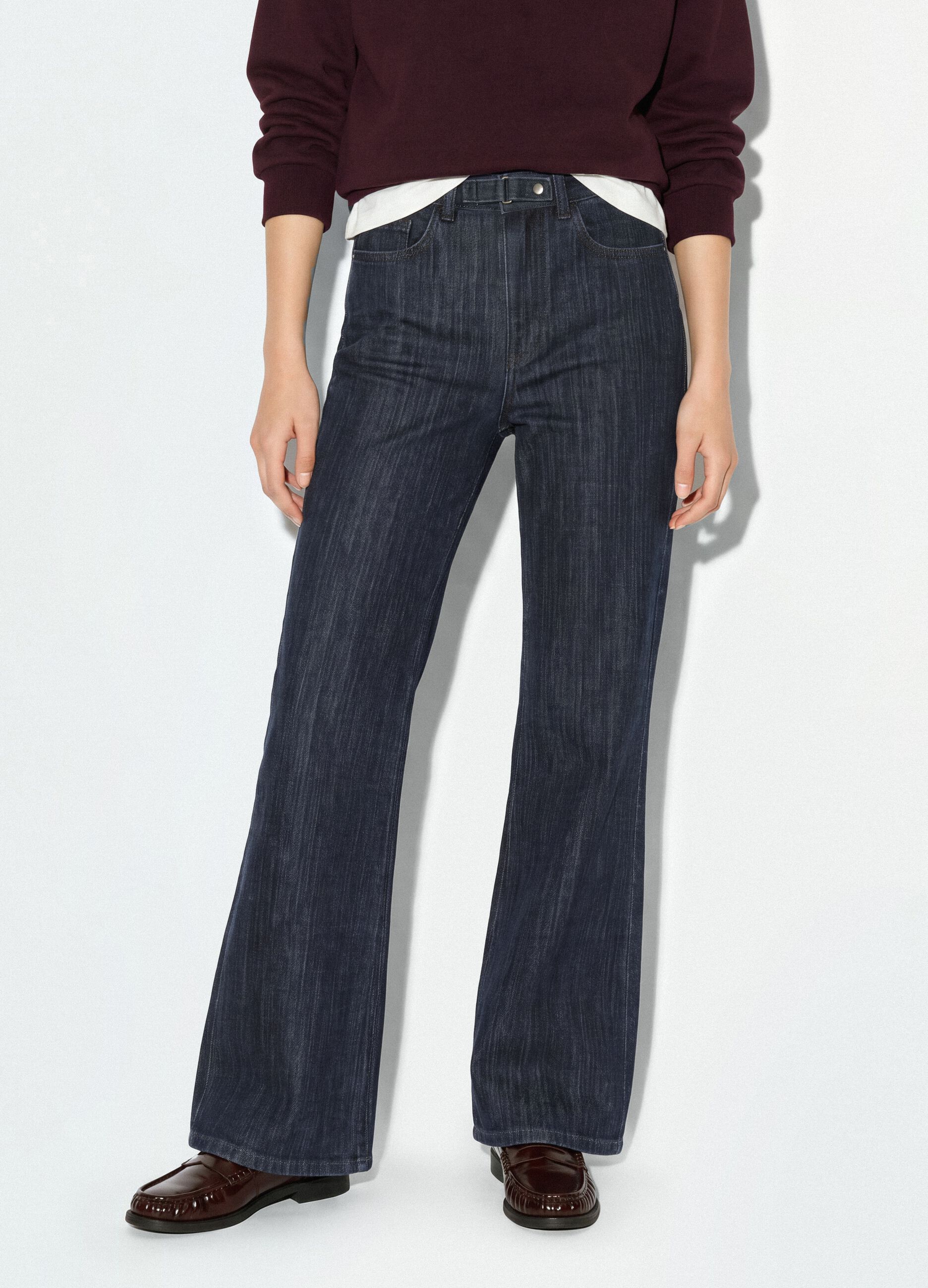 Jeans denim blu bootcut in cotone elasticizzato