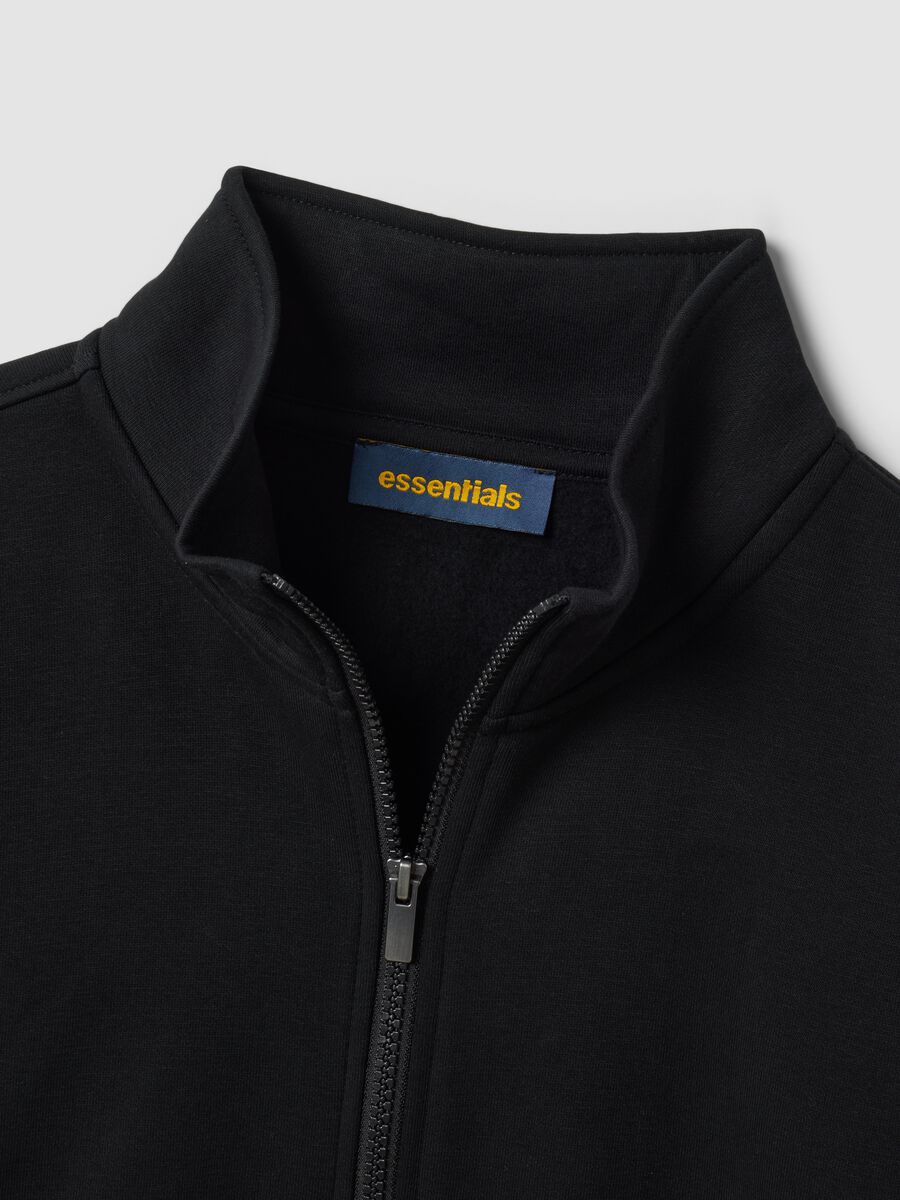 Black cotton-blend regular-fit sweatshirt with crew neck and zip_5