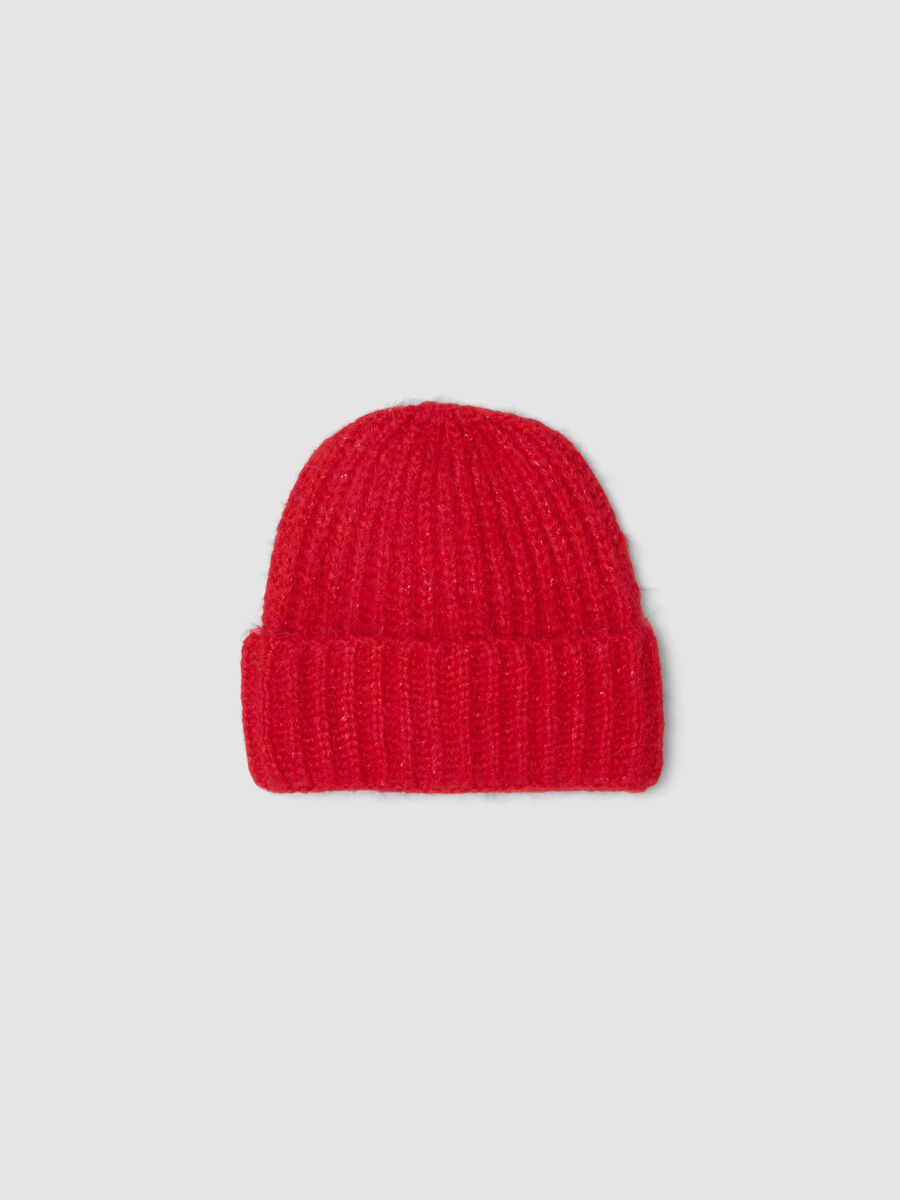 Red ribbed stretch wool beanie_0
