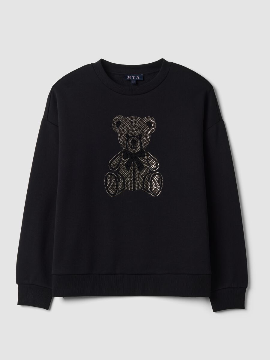 Black cotton-blend crew-neck sweatshirt_0