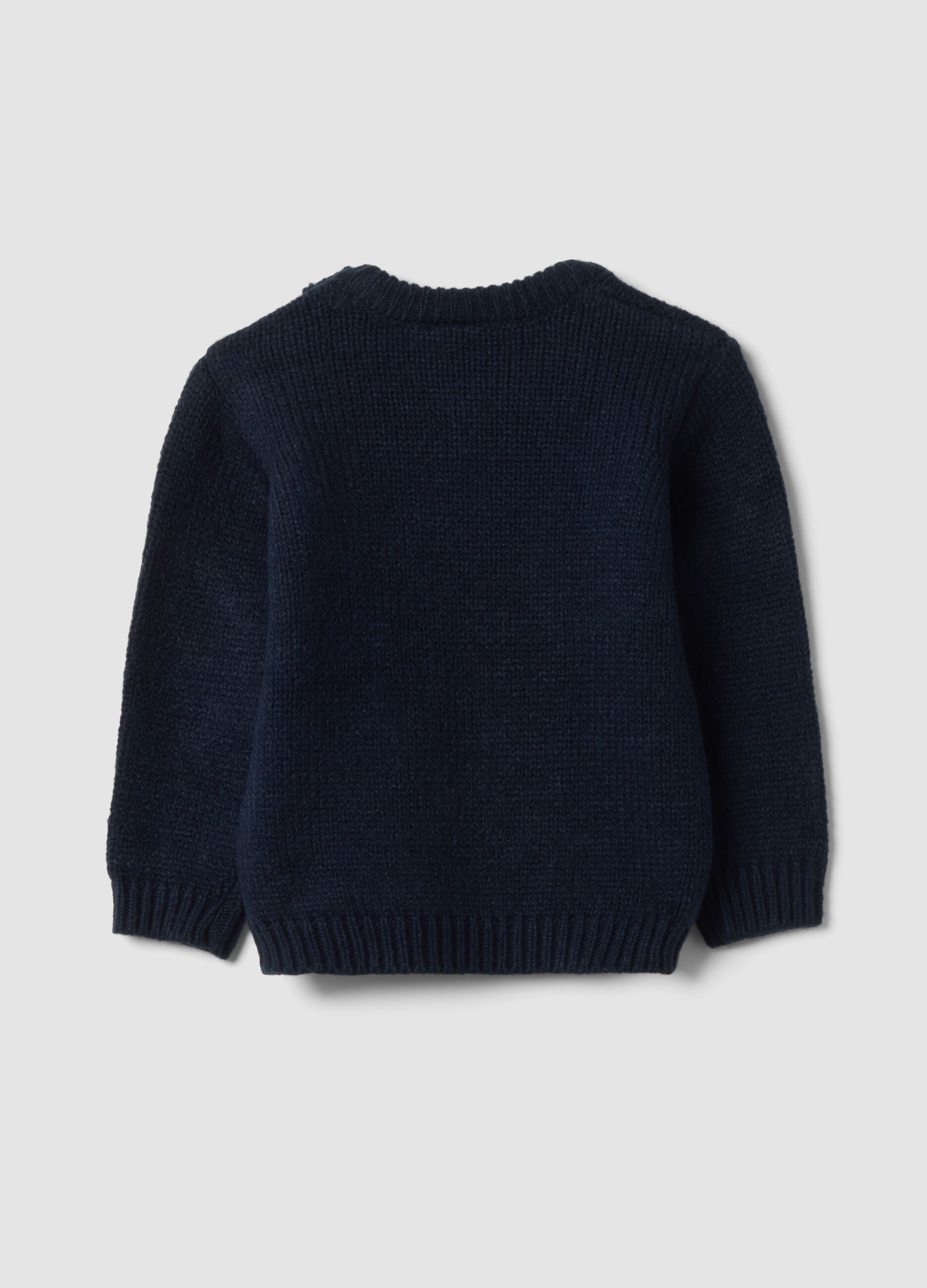 Blue crew-neck cable-knit jumper