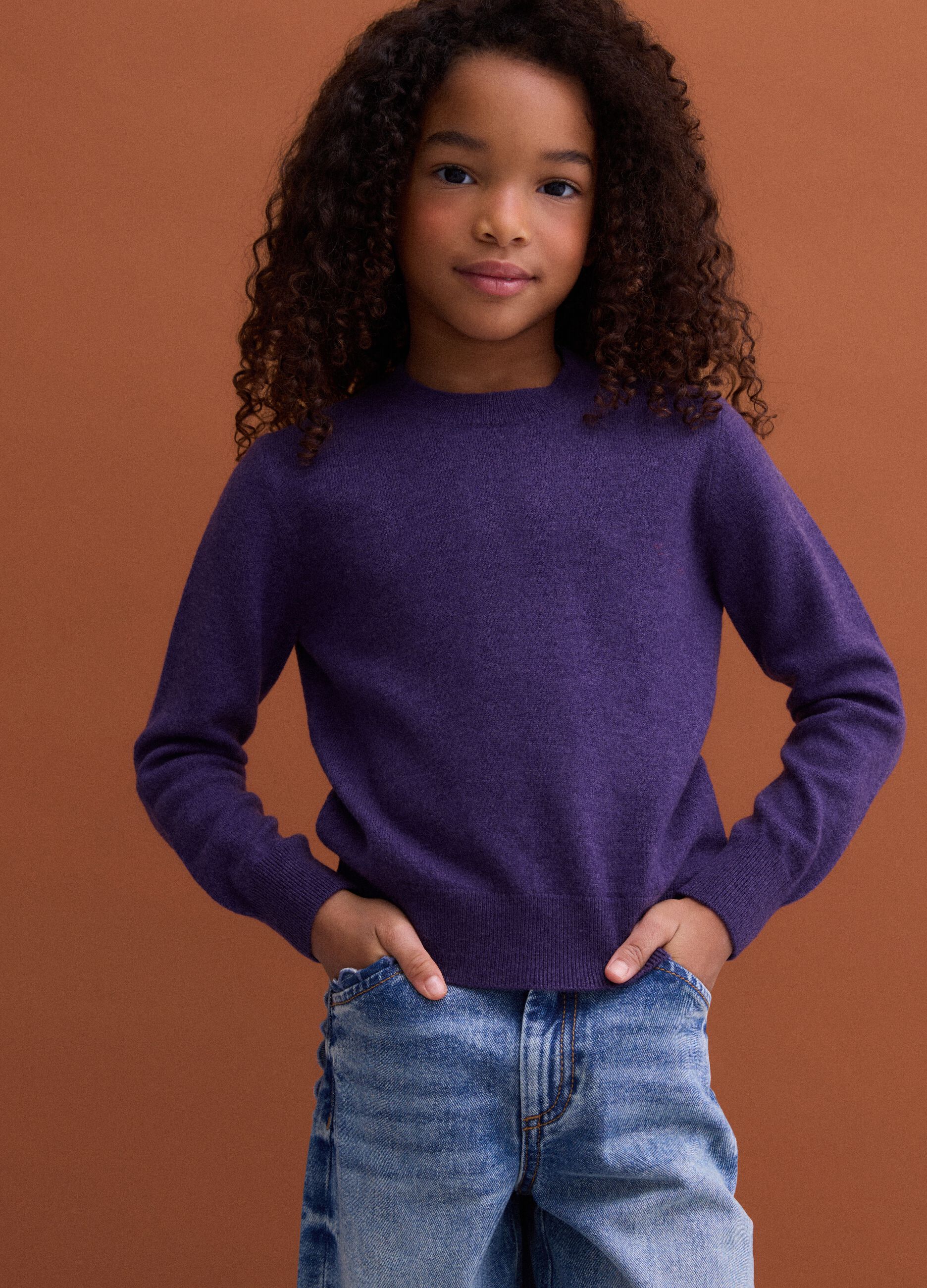 Purple pure wool long-sleeve jumper, regular fit