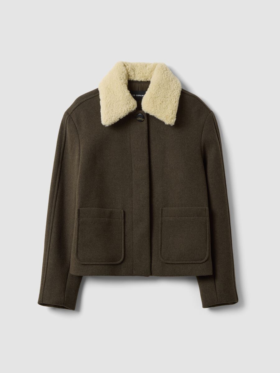 Green wool-blend and viscose jacket with contrast collar_0