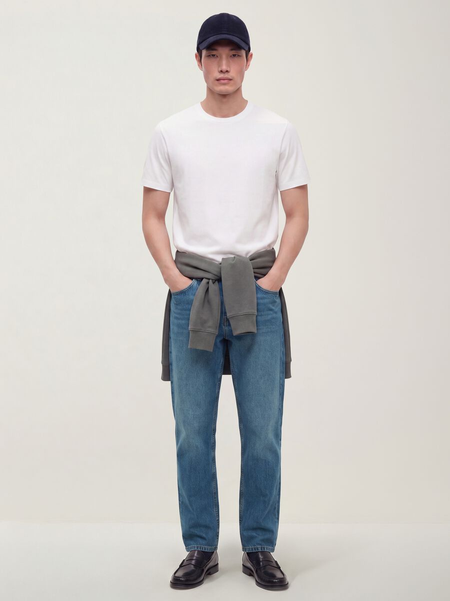 White mercerised pure cotton crew-neck T-shirt, regular fit_1