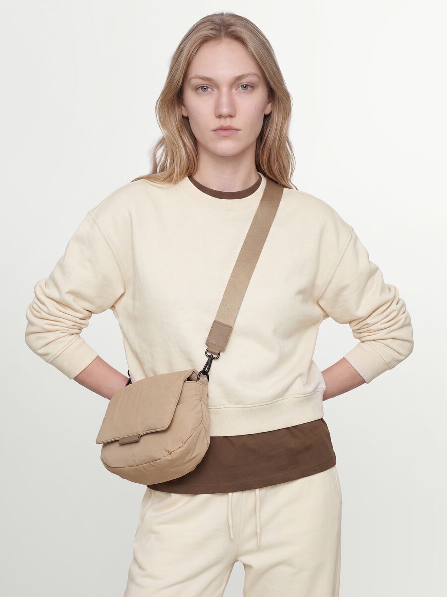 White cotton-blend crew-neck sweatshirt, regular fit_0
