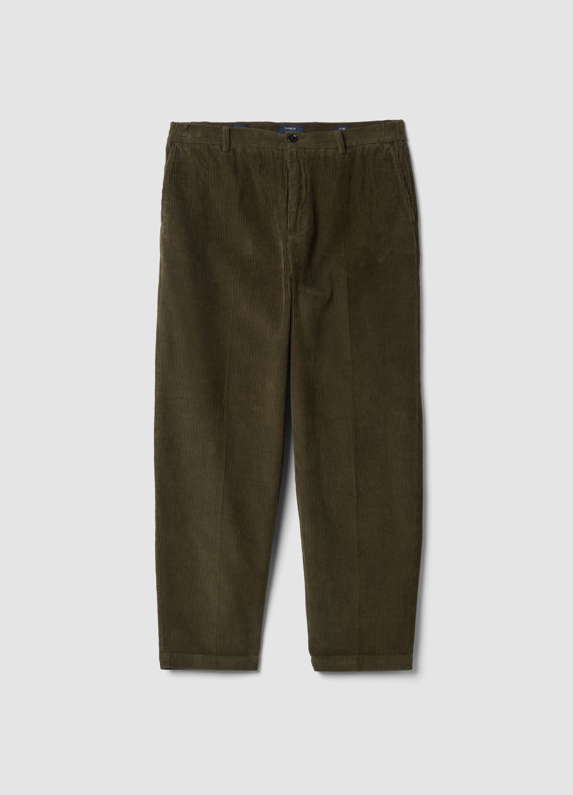 Pantaloni chino verdi in puro cotone a costine