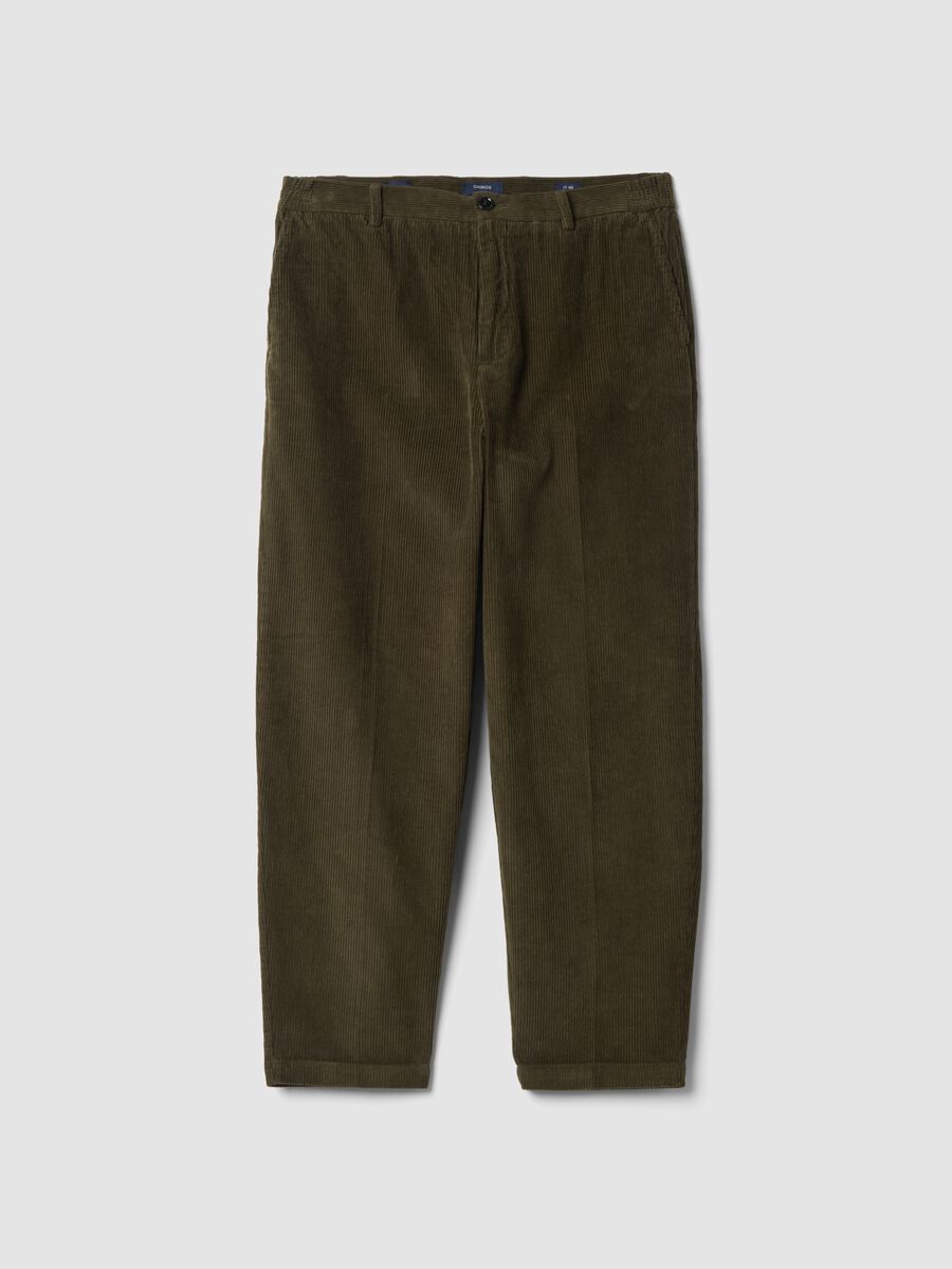 Green pure cotton corduroy chino trousers_0