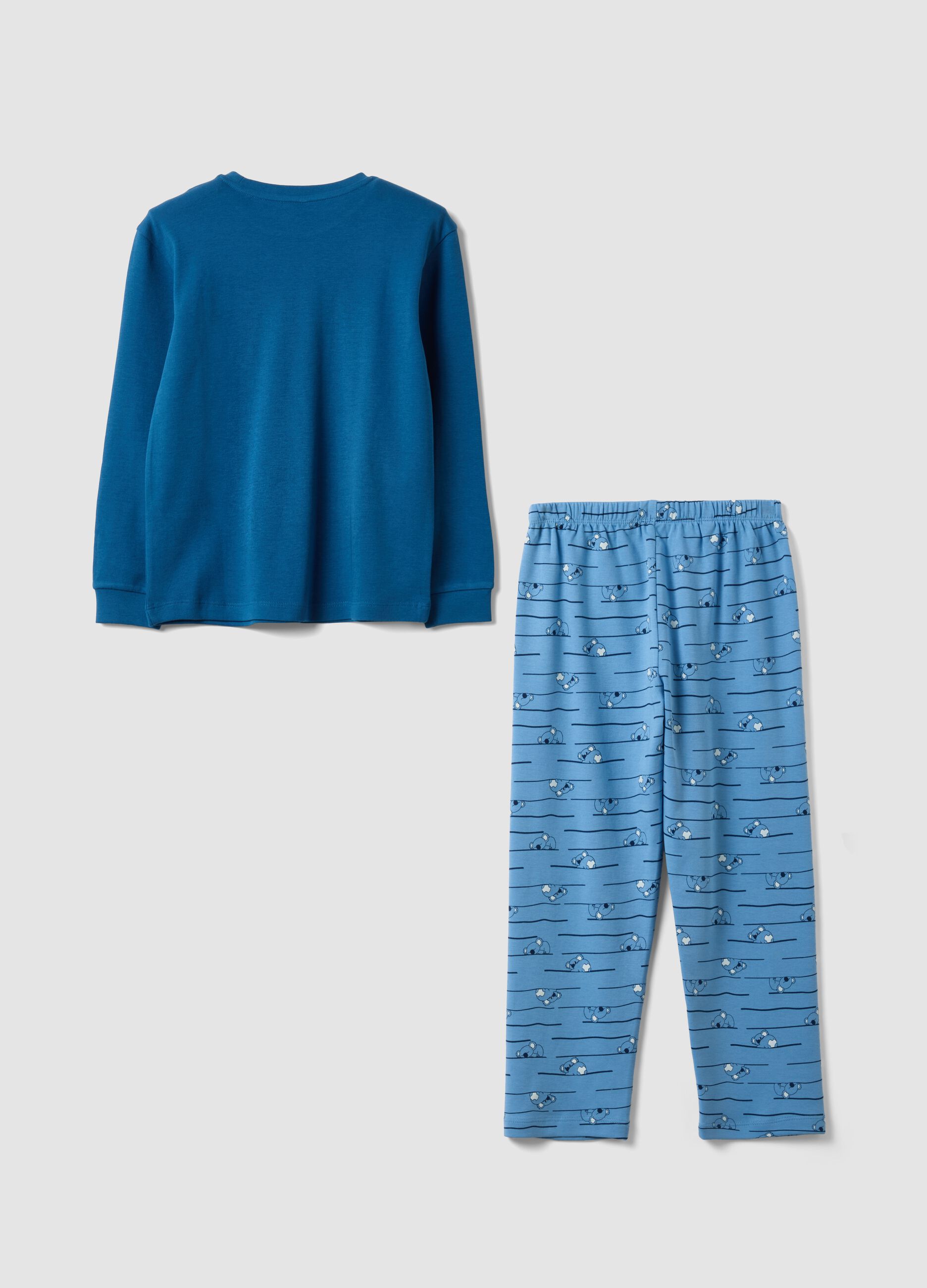 Blue pure organic cotton crew-neck pyjamas