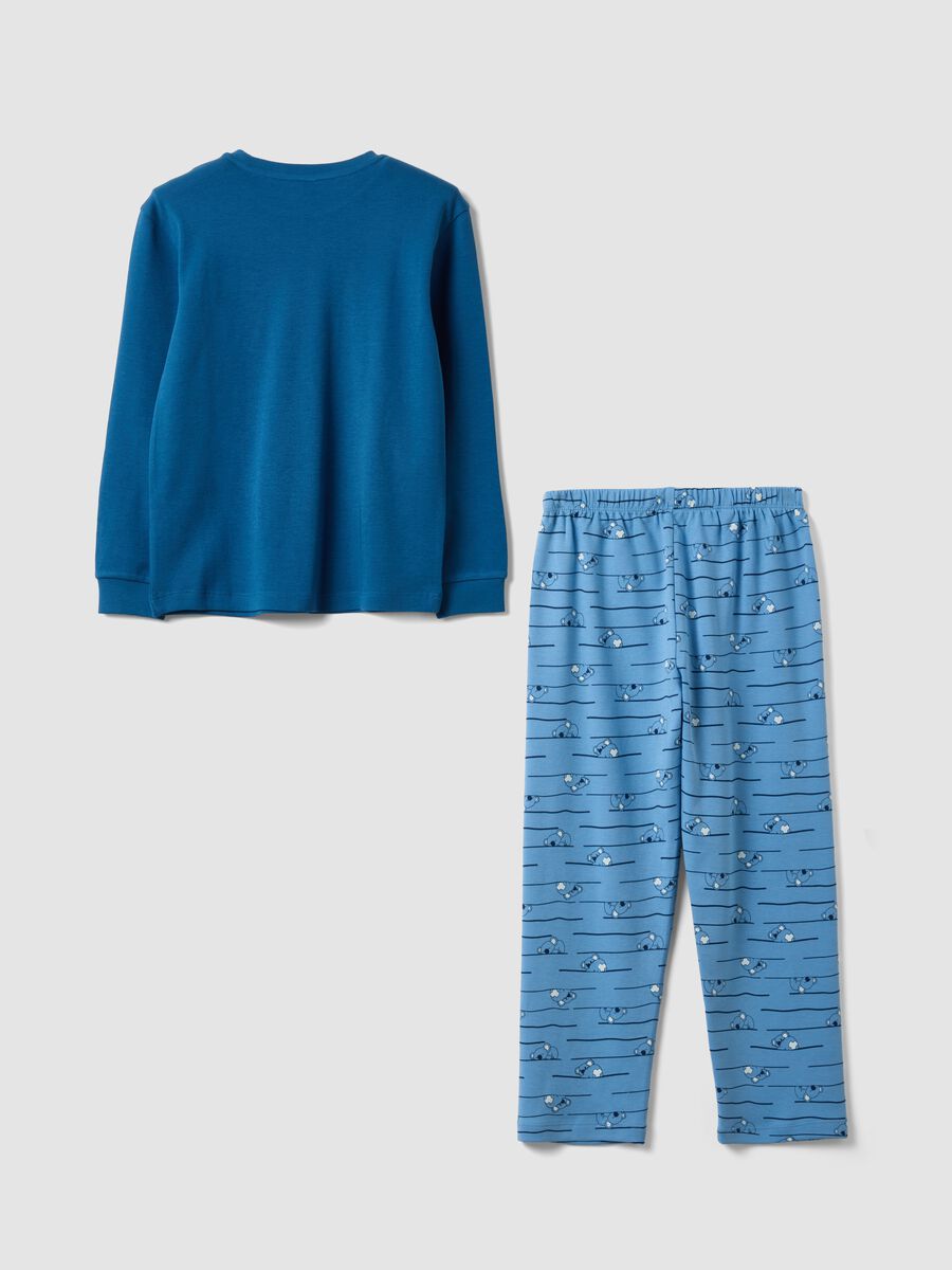 Blue pure organic cotton crew-neck pyjamas_1