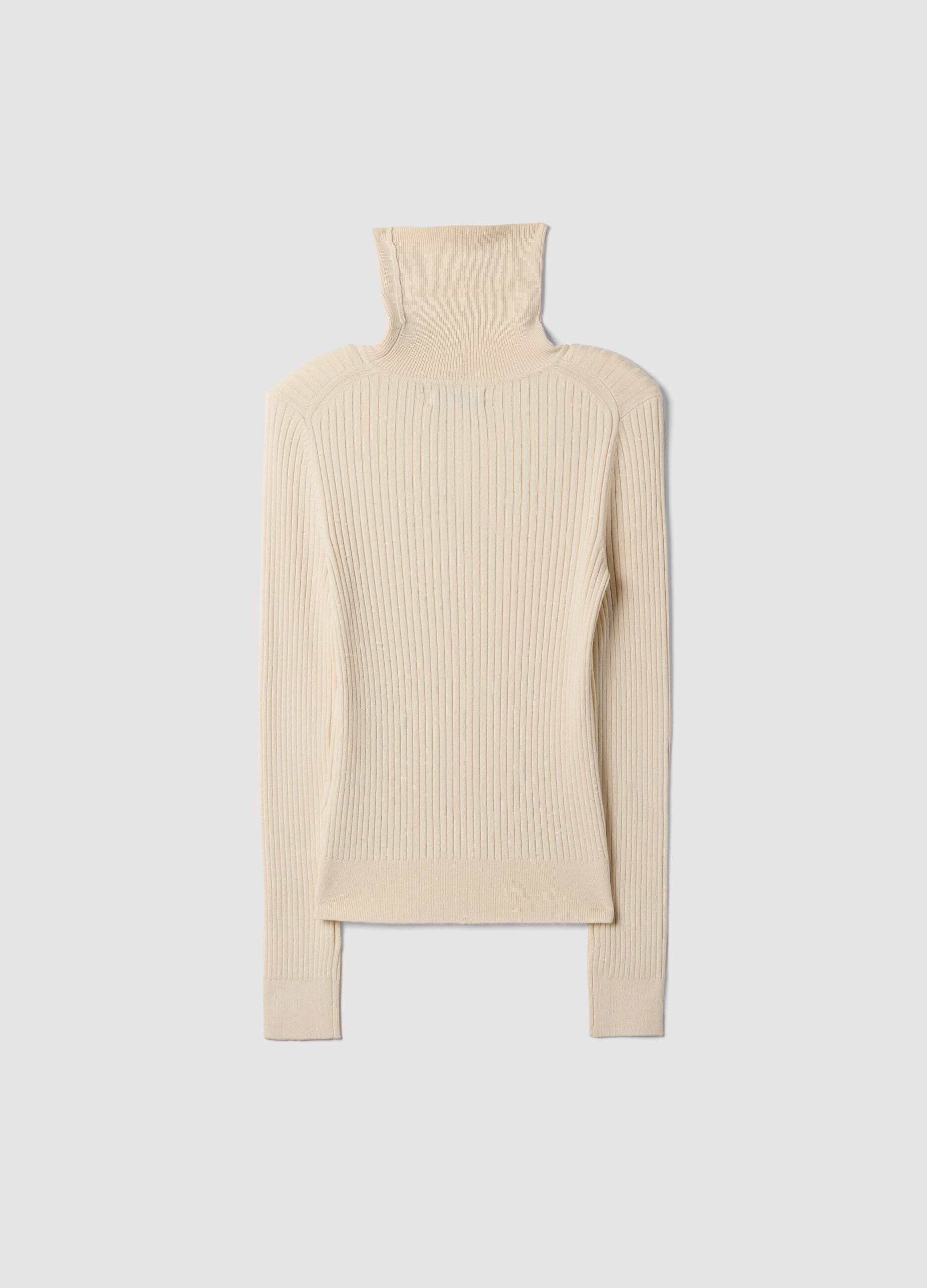 Beige ribbed viscose-blend roll-neck jumper