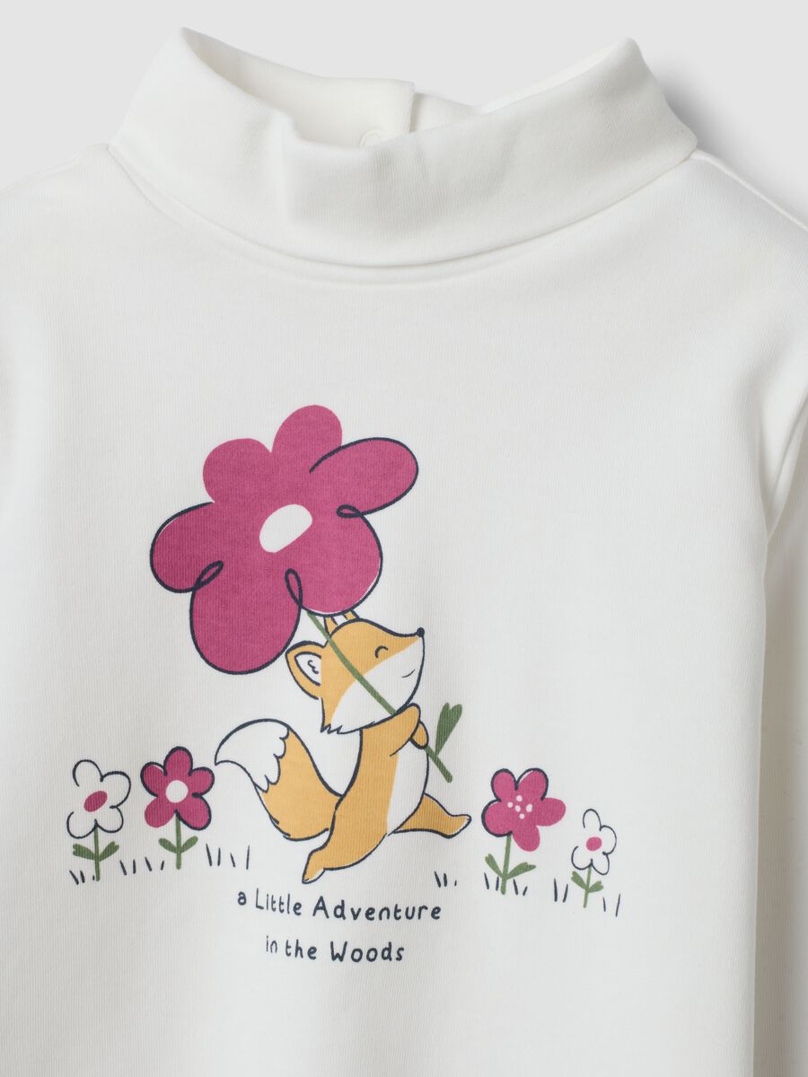 White organic cotton T-shirt with floral print_2