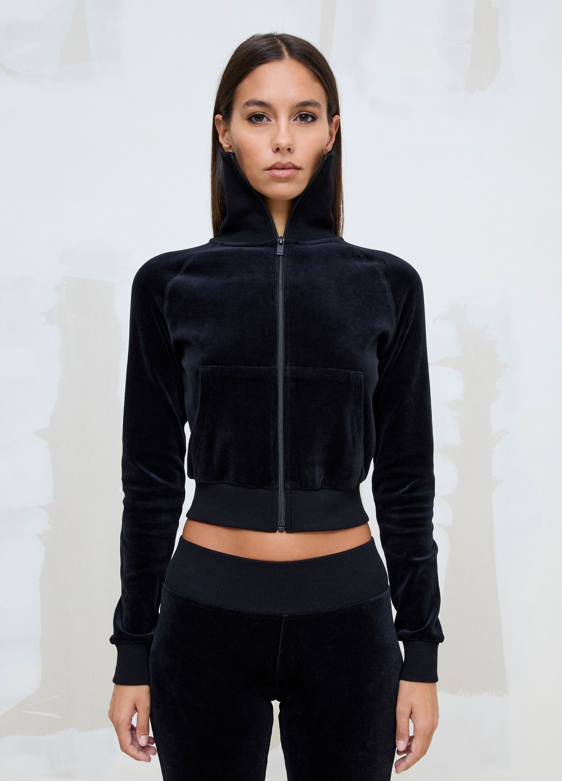 Black Velour Jacket with Rhinestone Logo