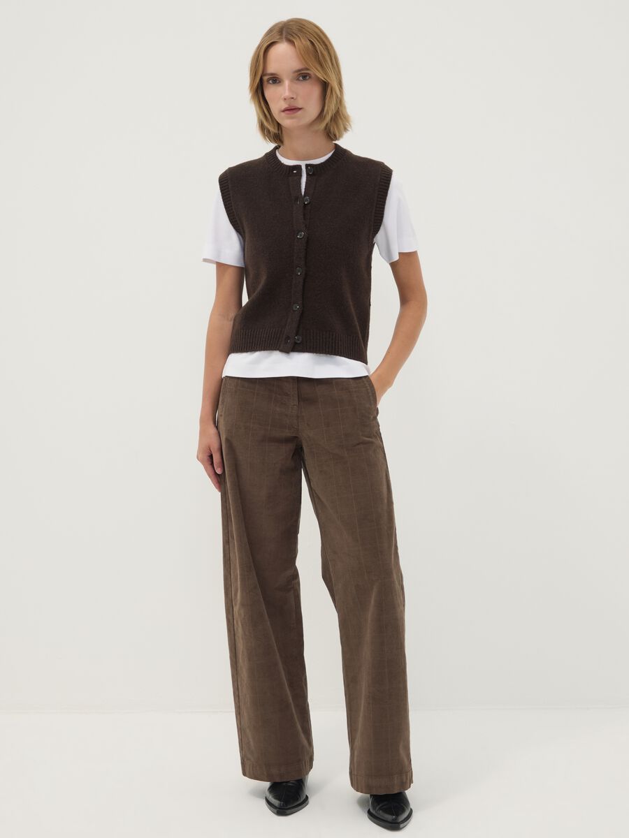 Brown wide-leg stretch cotton trousers_0