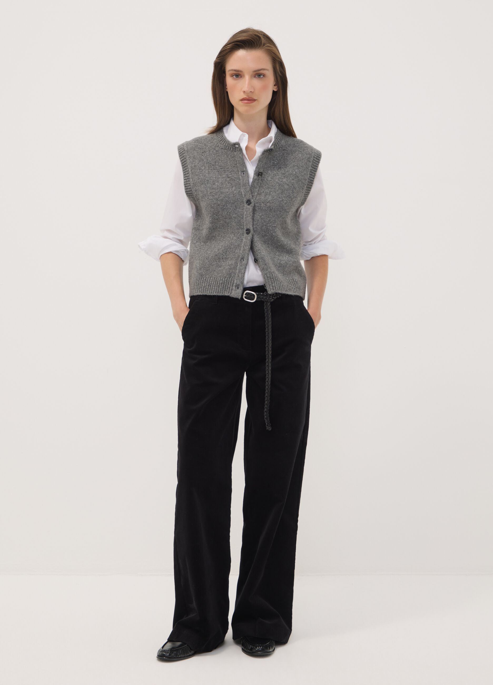 Black The Iconic Pants straight-leg ribbed stretch cotton trousers