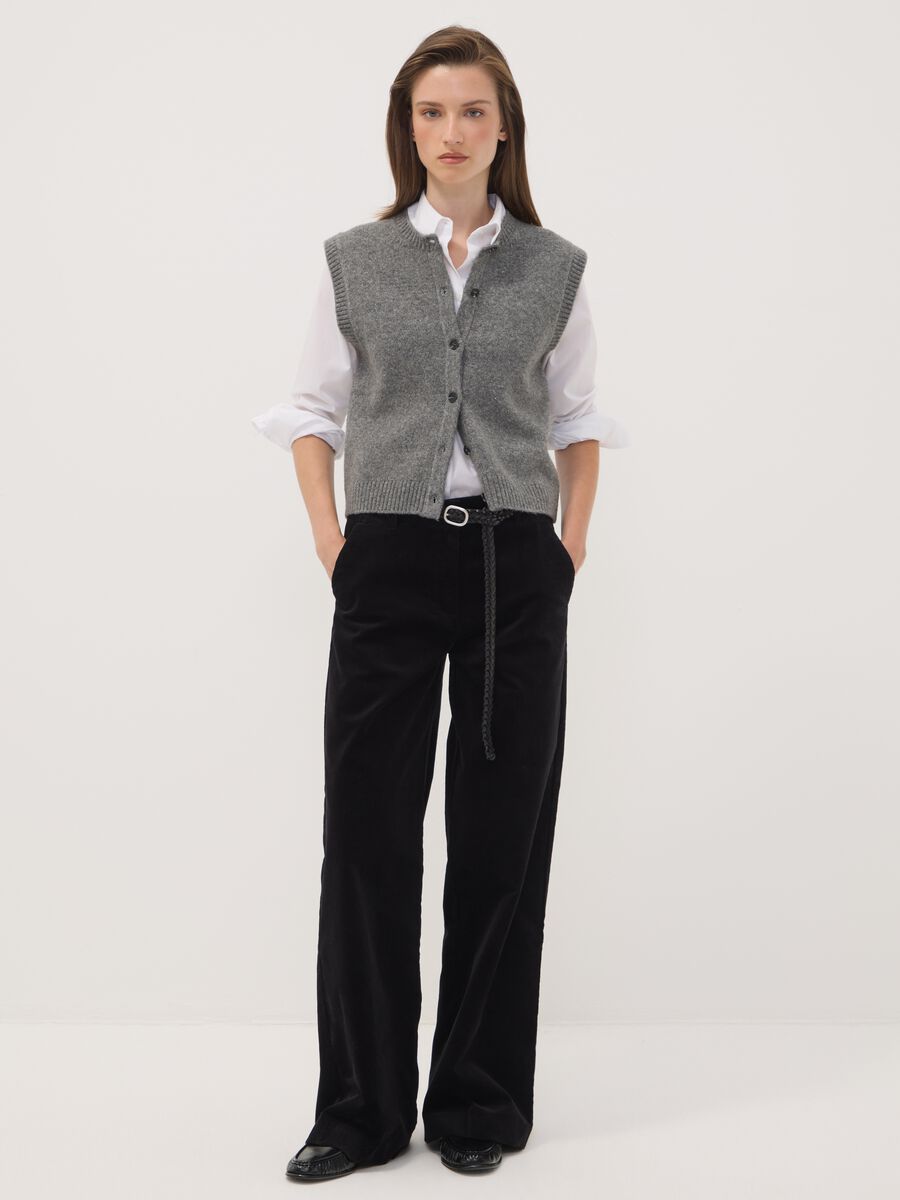 Black The Iconic Pants straight-leg ribbed stretch cotton trousers_0