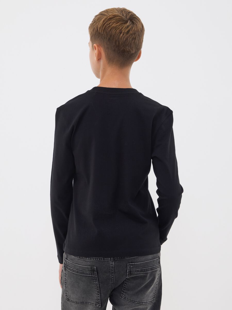 Black organic cotton crew-neck T-shirt with skull print for boys_2