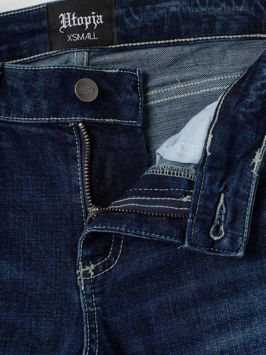 Slim Flare Dark Blue Washed Denim Jeans_7