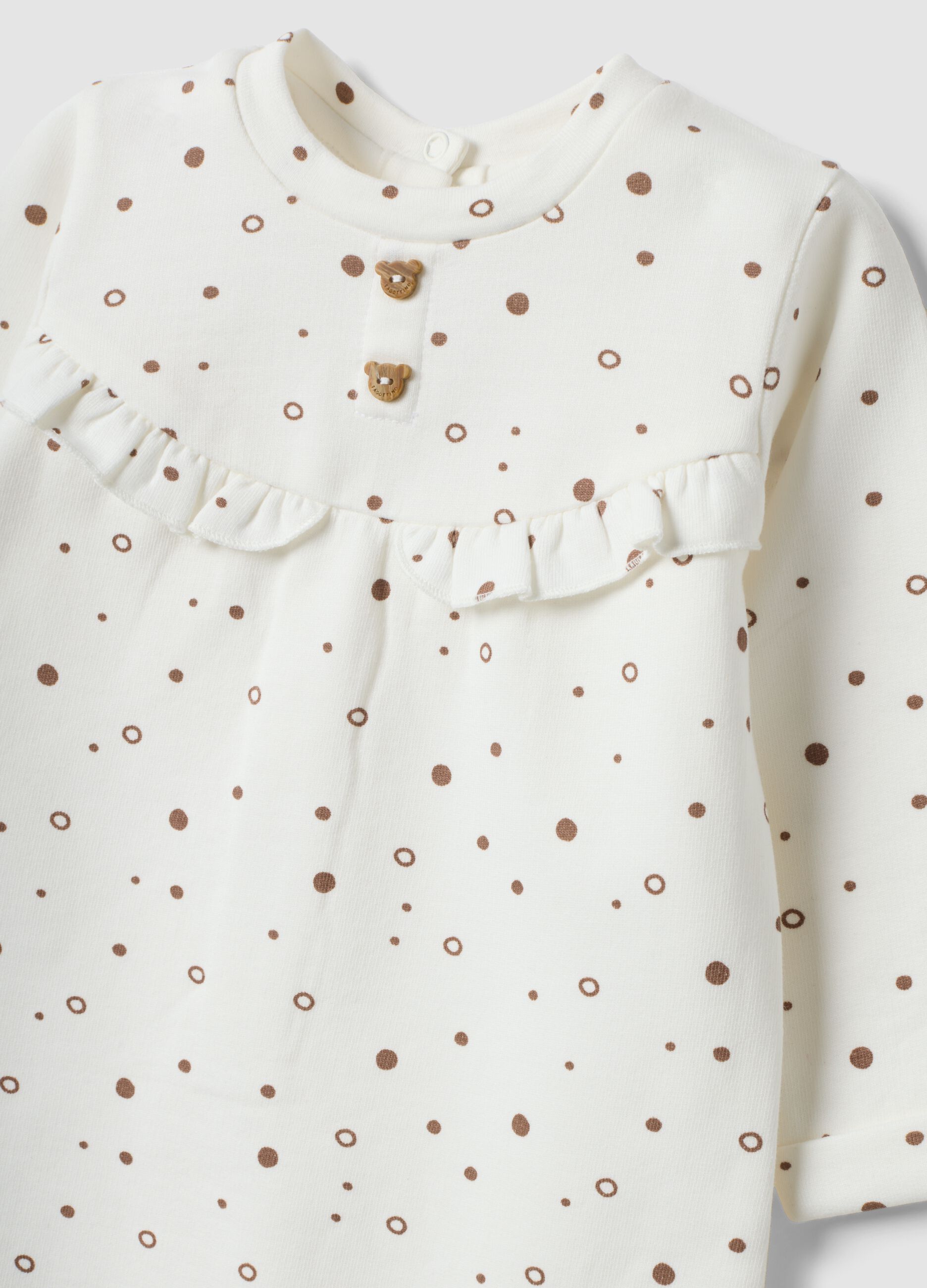 White pure organic cotton polka-dot baby sleepsuit