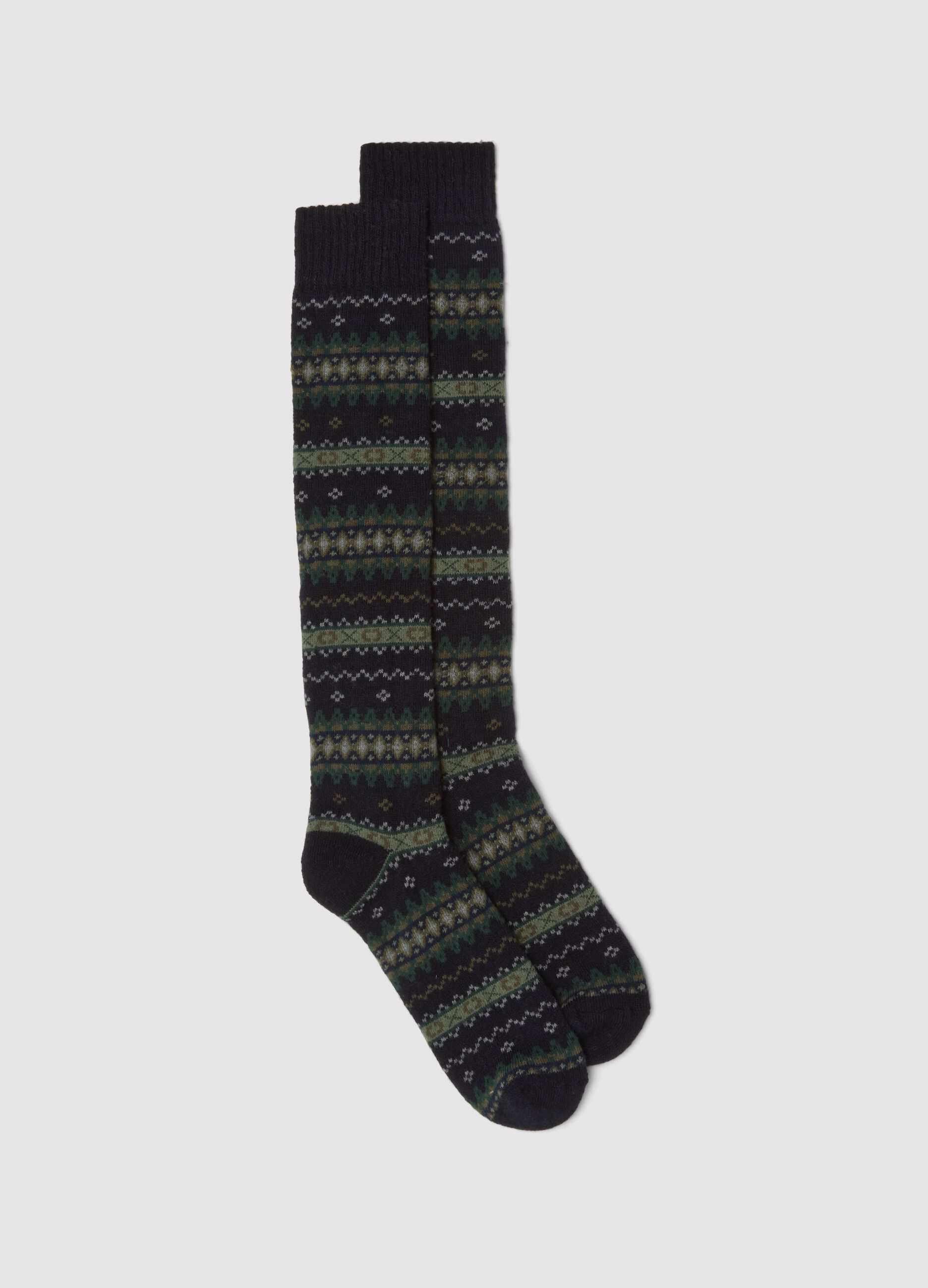 Blue knee-high socks in cotton and stretch wool