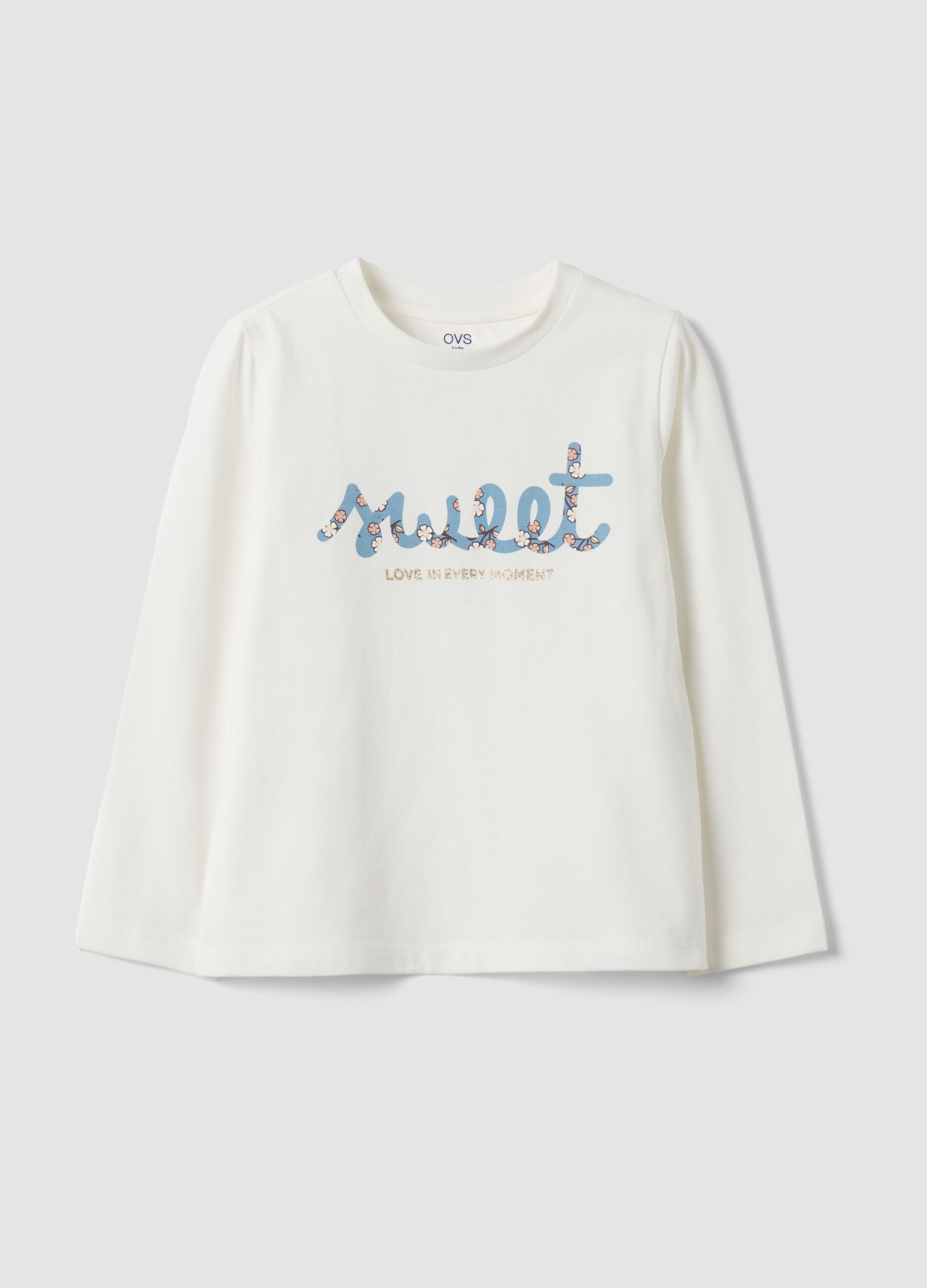 White pure organic cotton T-shirt with front print