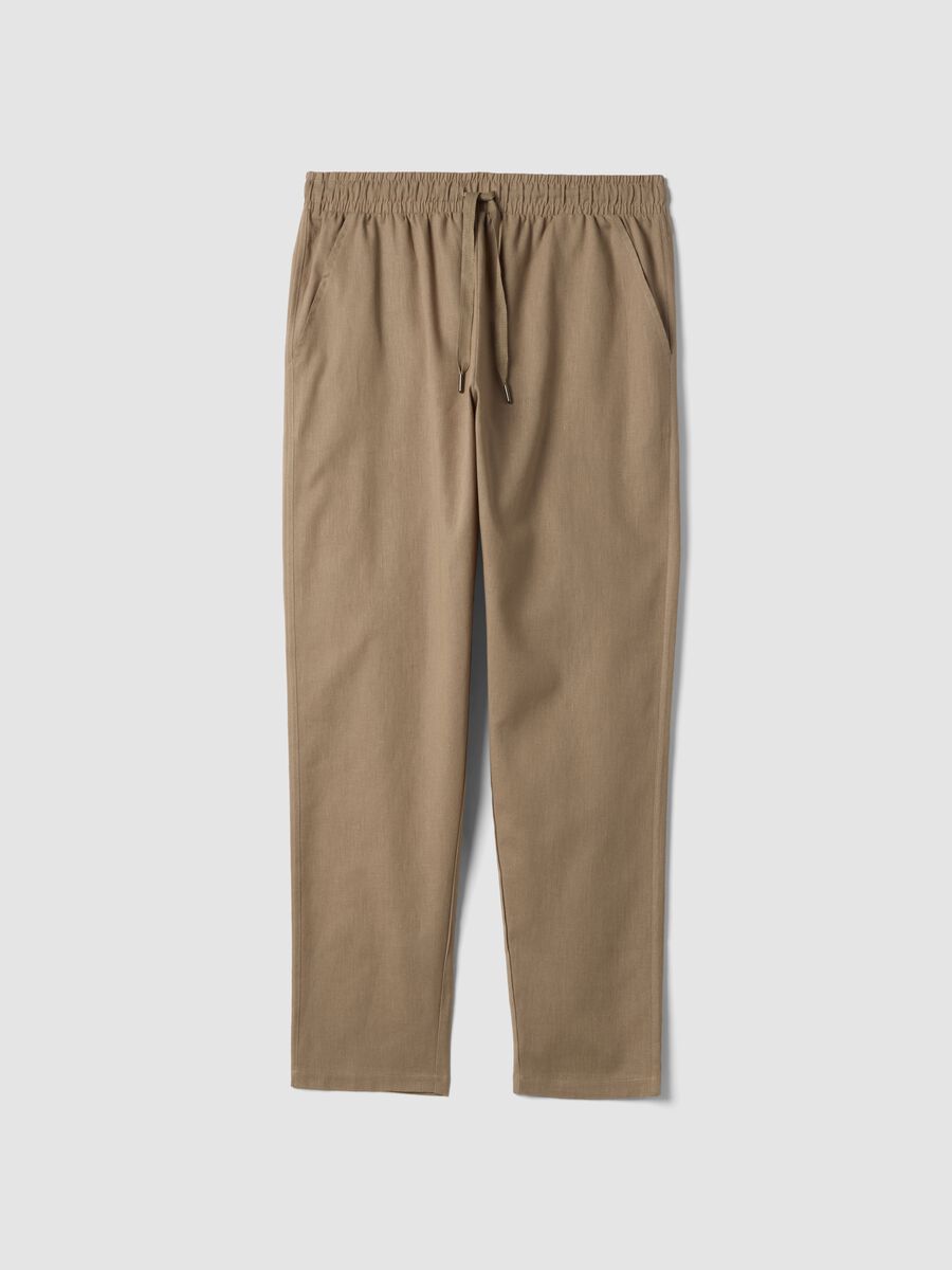 Beige cotton-linen blend pyjama trousers, relaxed fit_4