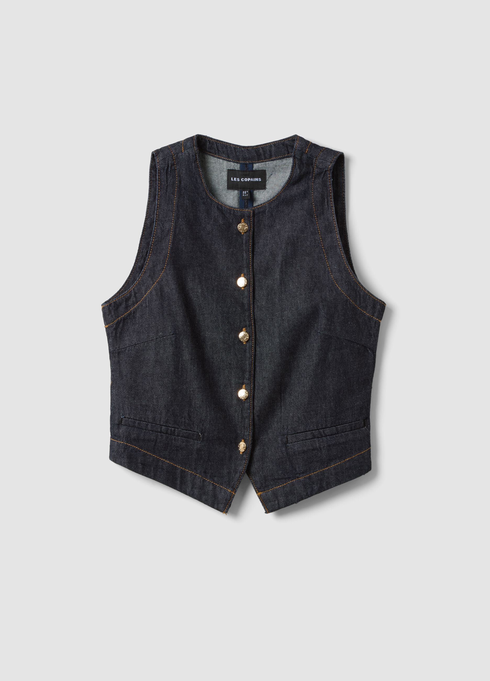 Blue denim waistcoat in pure cotton, regular fit