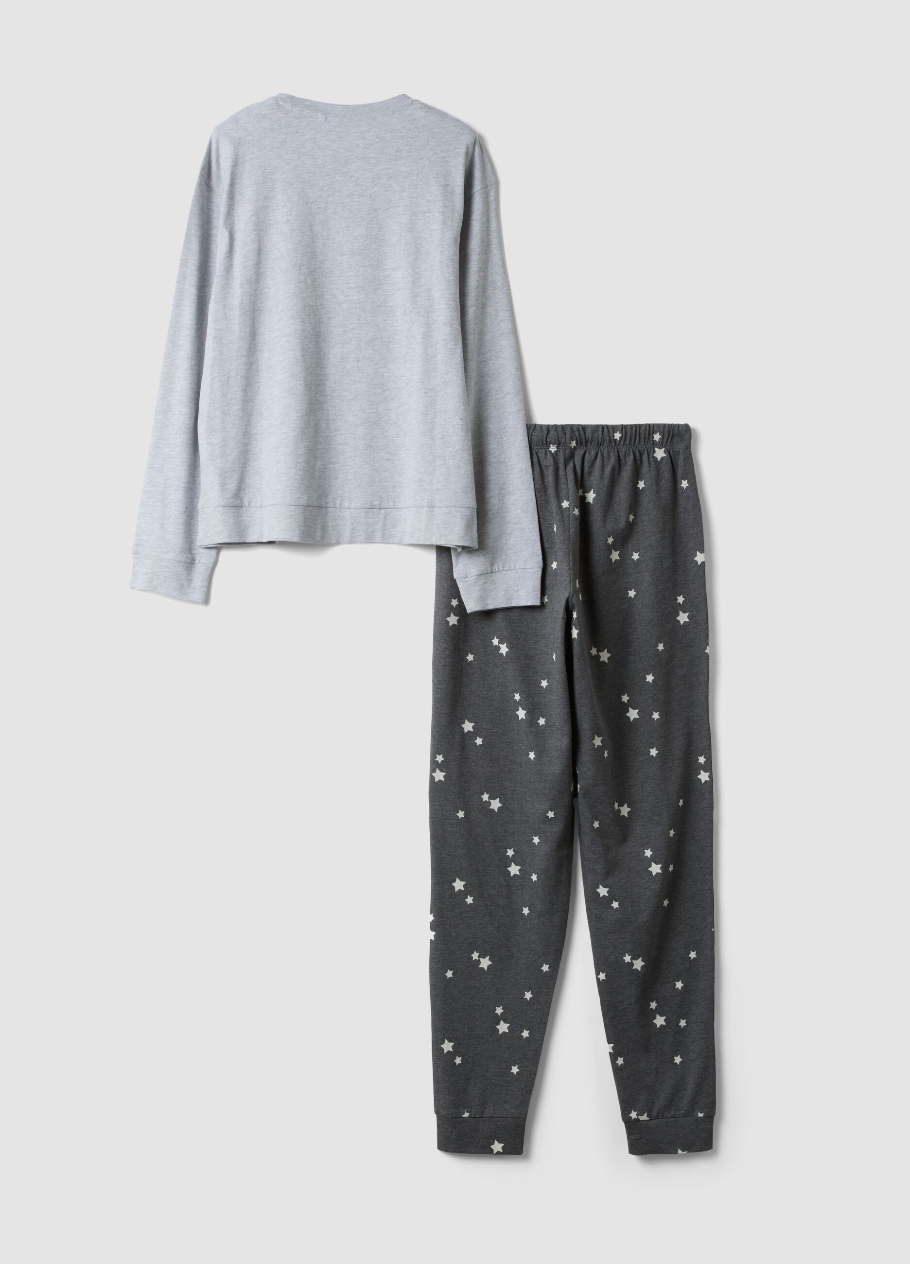 Grey pyjamas in organic cotton and viscose blend with crew neck