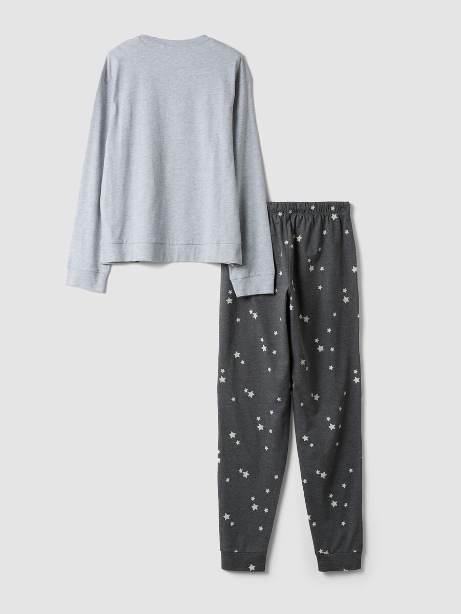 Grey pyjamas in organic cotton and viscose blend with crew neck_2